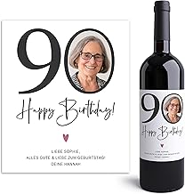 90. Geburtstag Weinetiketten personalisiert mit Foto Flaschenetiketten selbst gestalten Geburtstagsgeschenk Geschenk Weinflasche Etiketten selbstklebend 2 Stück | 10x12 cm
