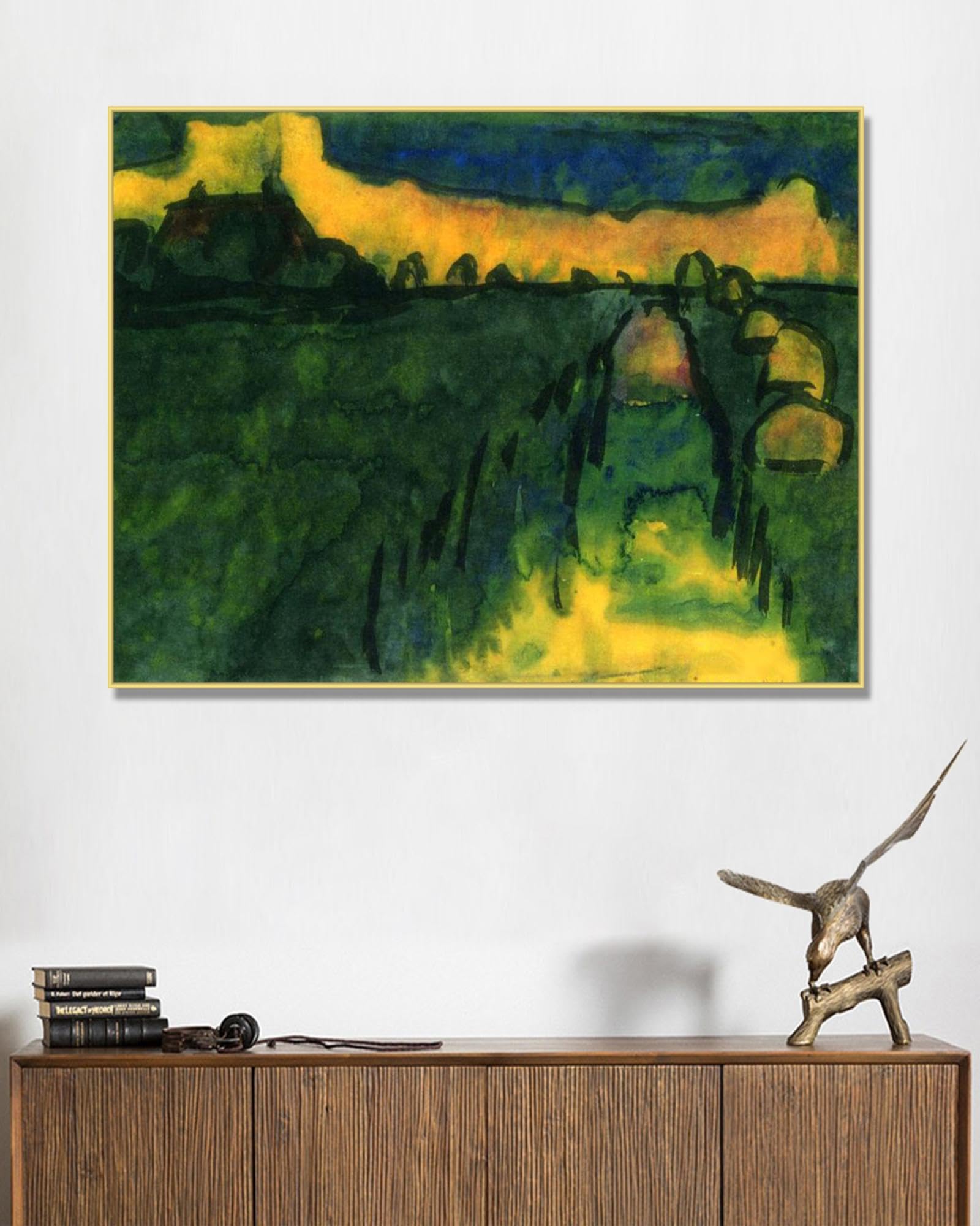 NHLDZYH Złota ramka. Nadruki Emil Nolde (Boathouse And Marsh), reprodukcje słynnych obrazów, abstrakcyjny obraz artystyczny do salonu sypialni wystrój domu. 50 x 65 cm