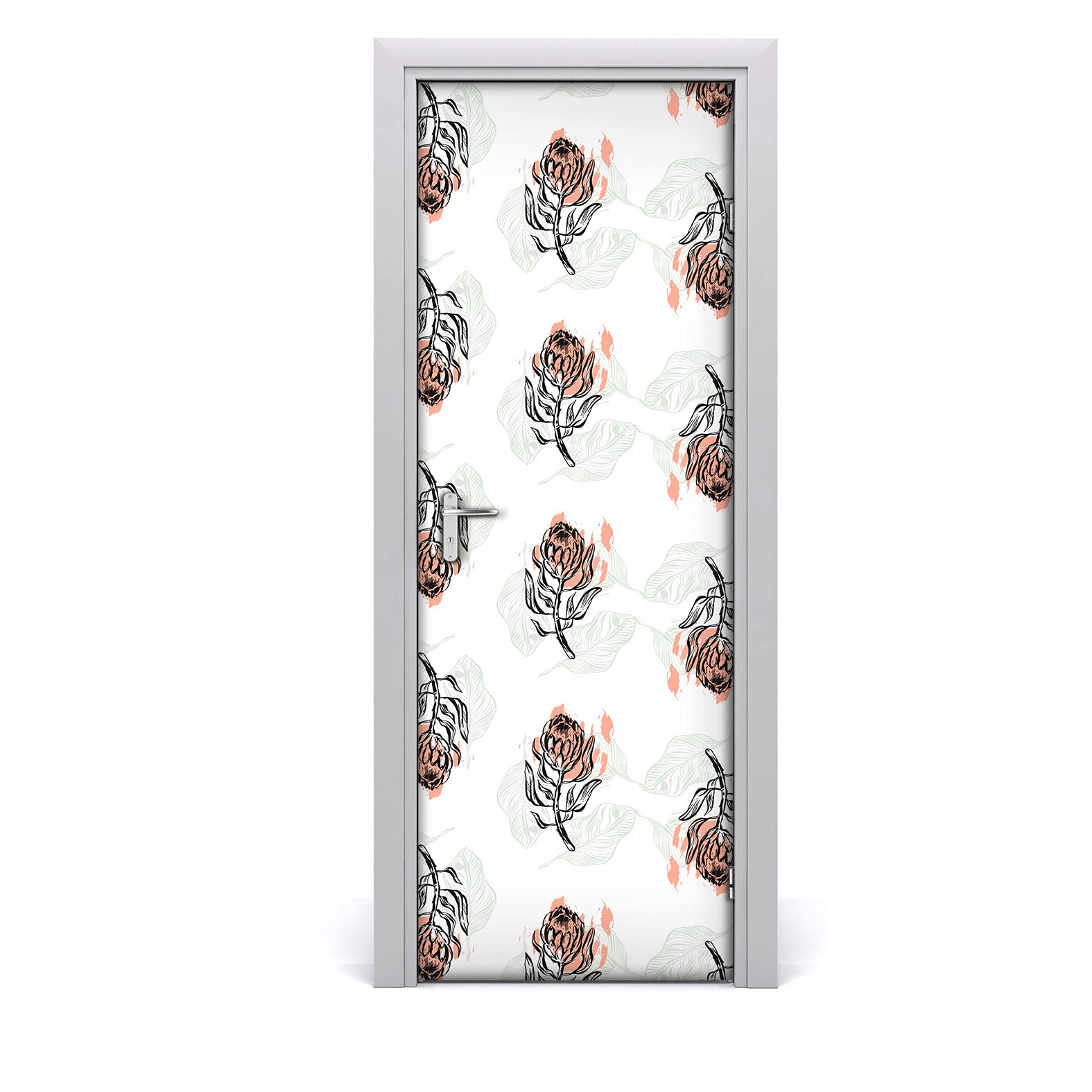 Papier peint sur la porte auto-décorative autocollant fleurs roses 85x200cm