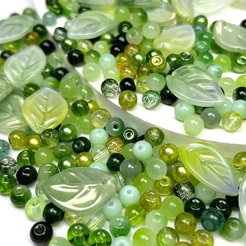 330pcs 6mm Glass Beads and Leaf Beads, 24 Colors Assorted