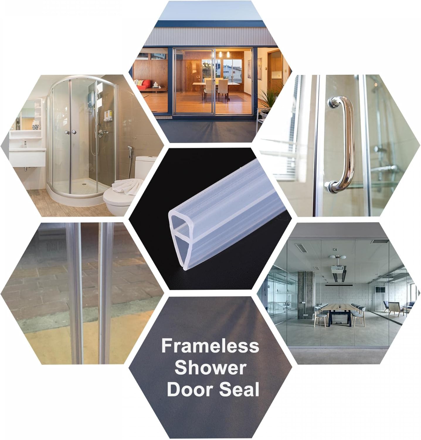 uxcell Frameless Glass Shower Door Sweep 177.17" Long for 1/4"(6mm) Glass U-Type Door Side Seal Strip