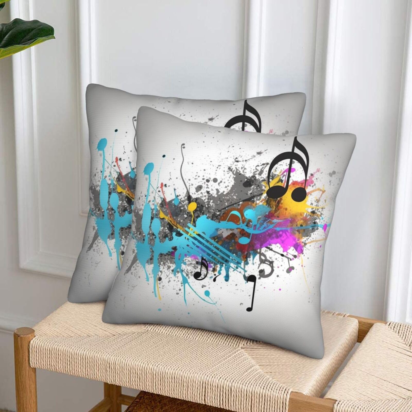 NONHAI Decorative Throw Pillow Covers Set of 2, 20"x20" Square Cushion Case Soft Comfy Musical with Spray Throw Pillows for Couch Cushion Livingroom Farmhouse Home Decor Pillowcases