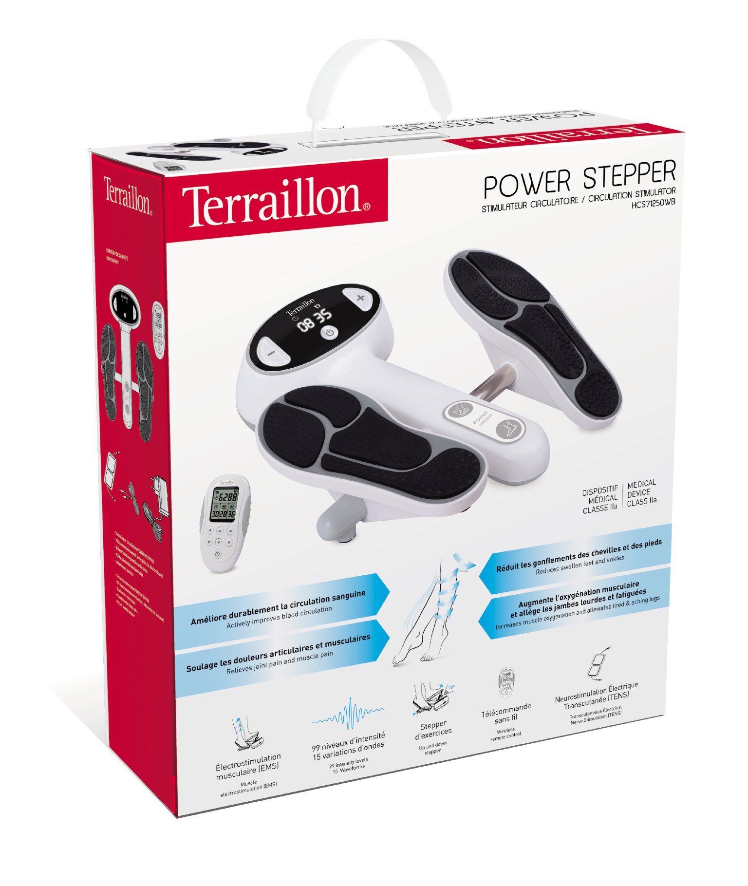 Terraillon Urządzenie Power Stepper EMS/TENS, elektroterapia nóg i ciała, wspomaga krążenie krwi i łagodzi ból, 2 elektrody klejowe, zdalne sterowanie radiowe