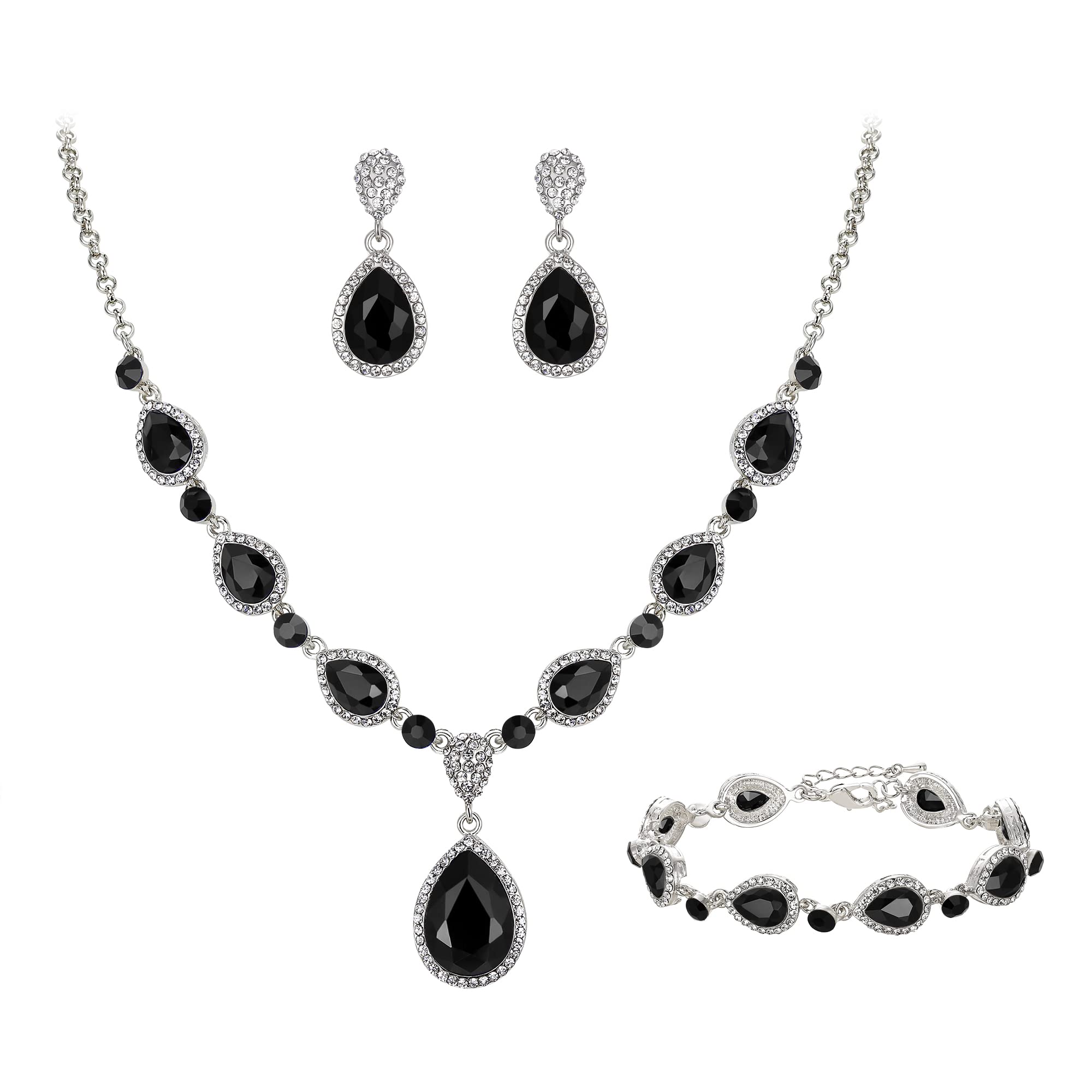 Clearine Juegos de Joyas de Mujer Boda Nupcial Lágrima Diamante Disfraz Y-Collar Pendientes Colgantes Marquesa Cristal Tenis Pulsera Conjunto