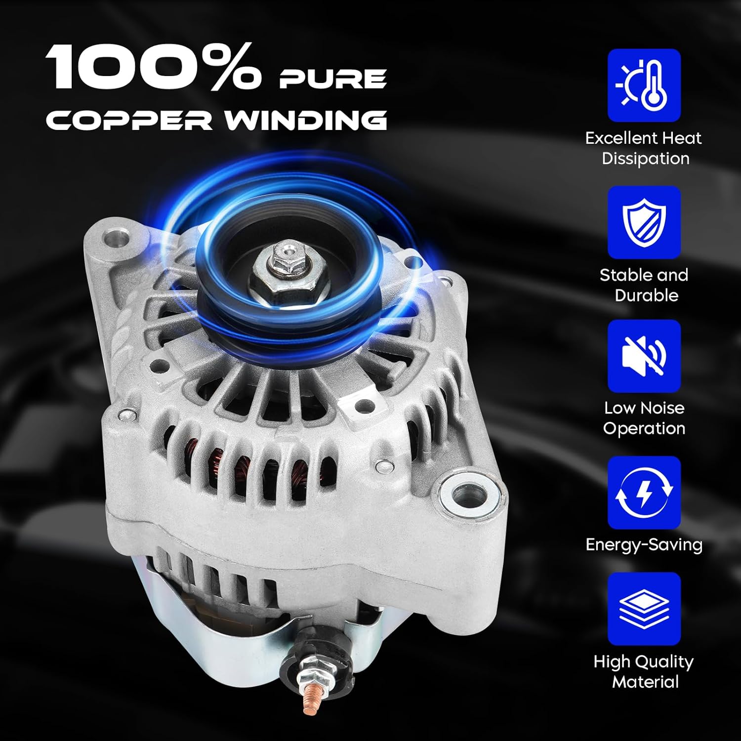 New Alternator Replacement 3.4 3.4L for Toyota 4Runner 1999-2002, for Tacoma 3.4L 2000-2004, for Tundra 3.4L 2000-2002, 80Amp 12V, High Output Alternator Replace for 13794 101211-9590