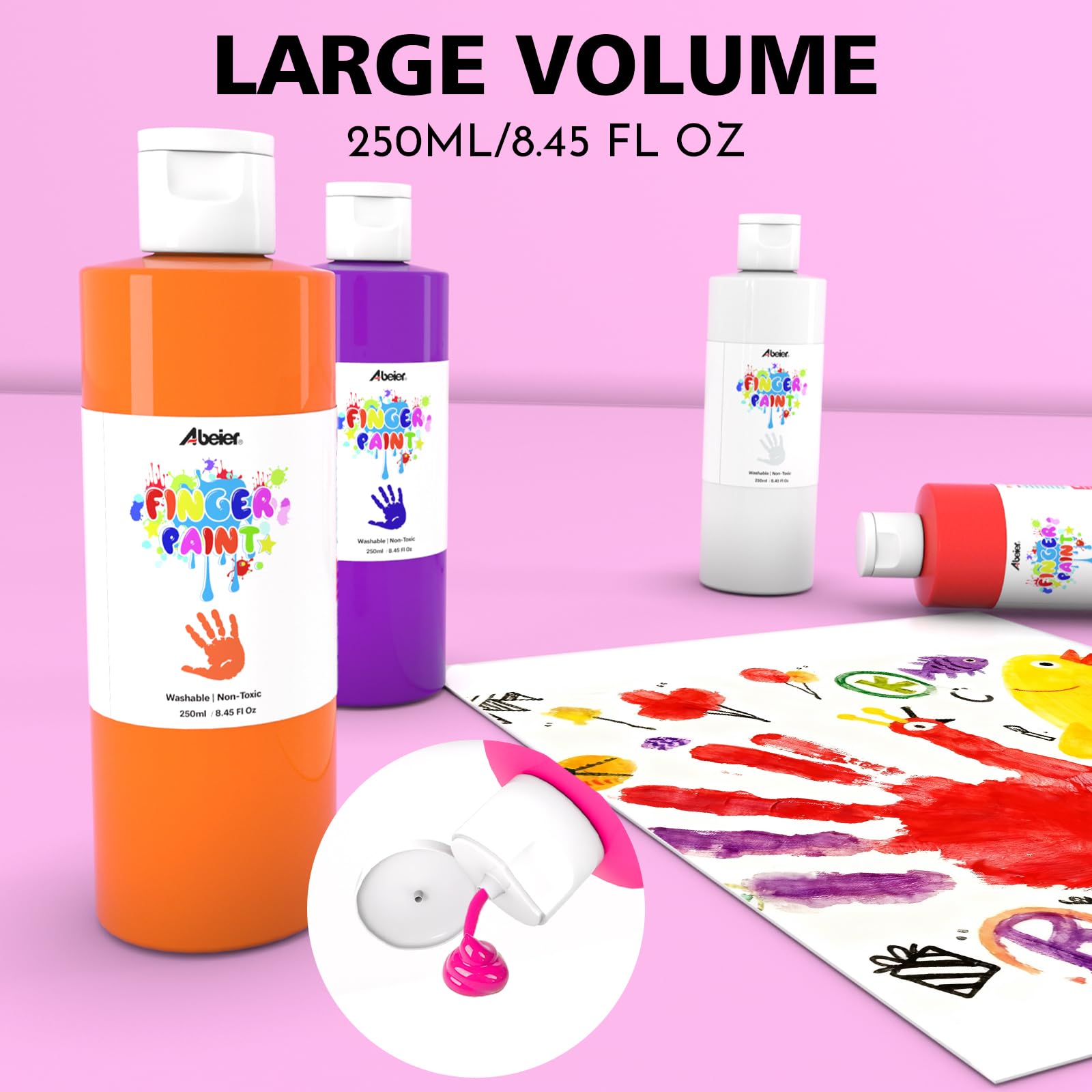 ABEIER Fingerfarben Kinder Ungiftig 250ml x12 Waschfest Auswaschbar Fingermalfarben für Abdrücke