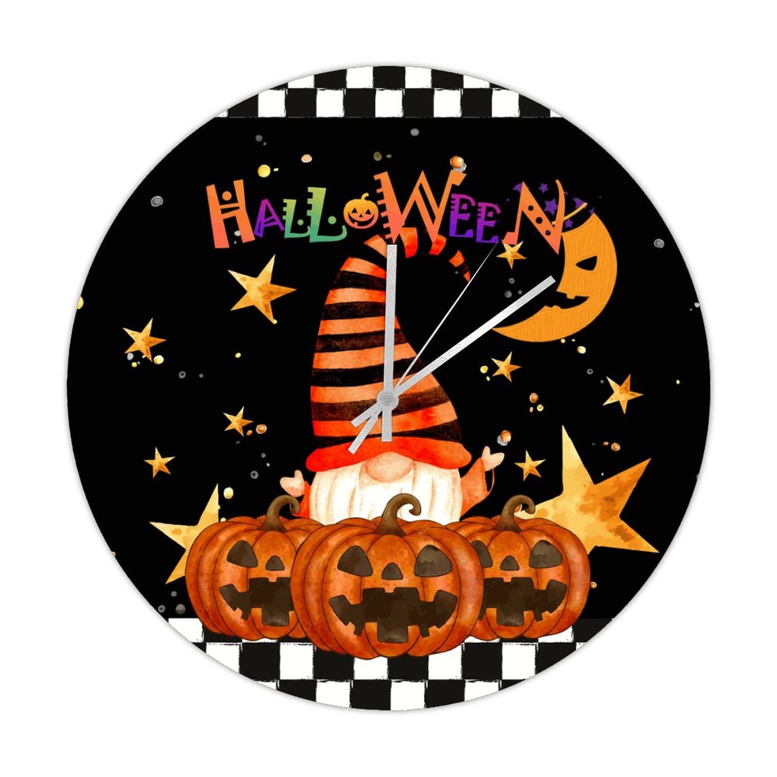 Horloge ronde en bois silencieuse contre le bruit - Pendule Halloween vintage