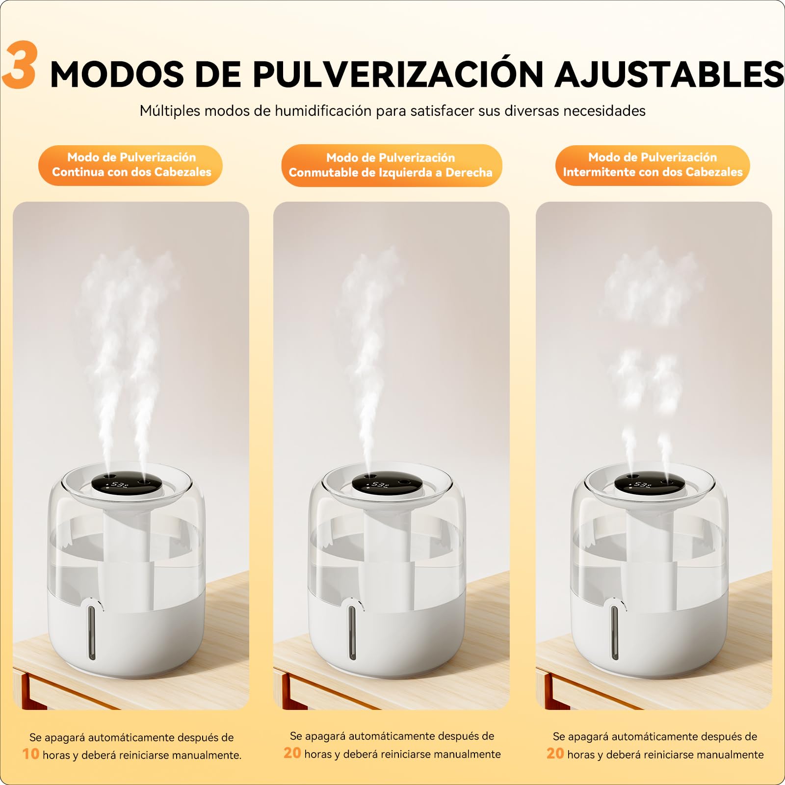 Humidificador 3.8L Top-Fill Silencioso 36dB 30H Autonomía Luz Nocturna Apagado Automático para Bebés y Plantas