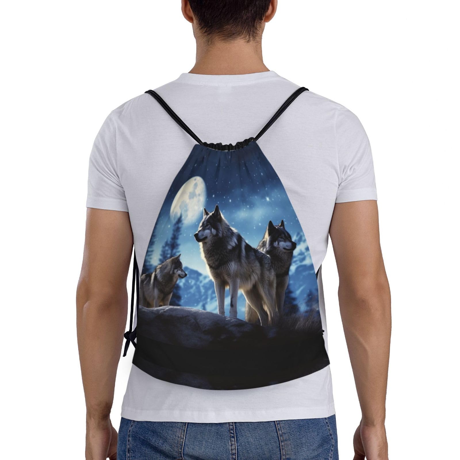 AdaNti wolfs print Drawstring Bag Waterproof Portable Backpack Traveling Sackpack For Gym Shopping Sport Medium