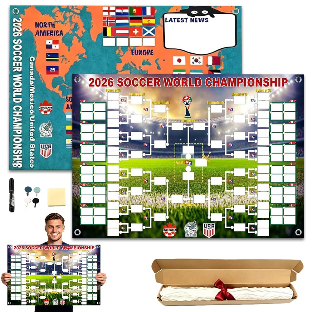 XPJBKC World Cup Wall Chart 2026, 2 In1 Extra Large Wall Chart for World Cup Football 2026, world cup Schedule Poster, Soccer Tournament Poster for Fans, Party Decorations for Soccer Fans, 60 * 42cm