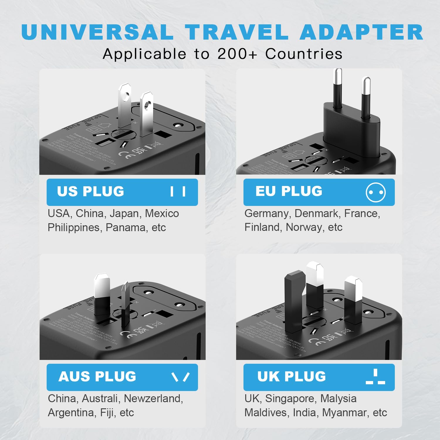 HAPOW - Adattatore da viaggio universale PD20W, adattatore di alimentazione internazionale, 2 USB-C e 2 USB-A, caricabatterie da viaggio a ricarica rapida, adattatore per presa da viaggio tutto il
