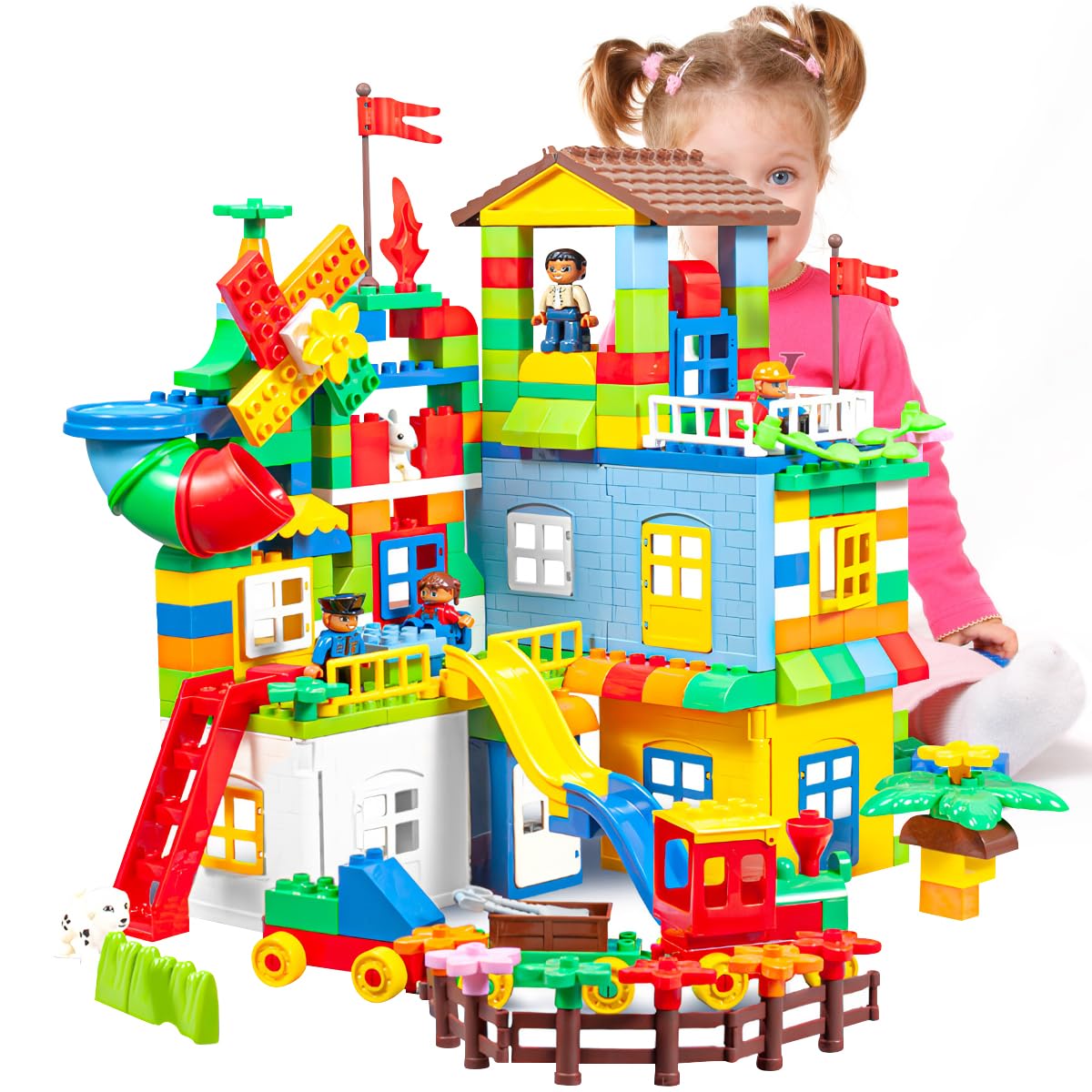 Buy Building Construction Blocks Set, 217 Pcs Marble Bricks Race Track