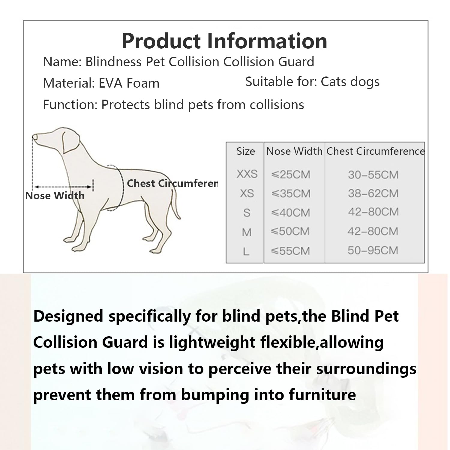 StoßFäNgerhalsband FüR Blinde Hunde,Verstellbares Antikollisionsschutzhalsband Haustiere,Um Das Vertrauen Sehbehinderter Haustiere Kleine Und MittelgroßE Hunde Aufzubauen(XS,Black)