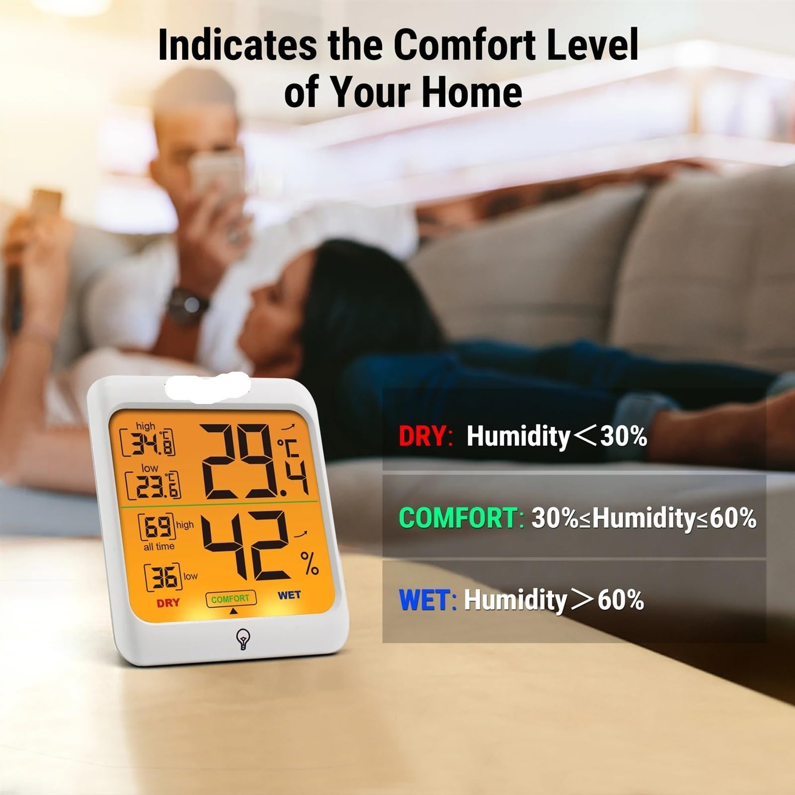 Cyfrowy higrometr do wnętrz, Cyfrowa stacja pogodowa z czujnikiem temperatury wewnętrznej i wilgotności Podświetlenie -50 do 70°C 10-99% RH