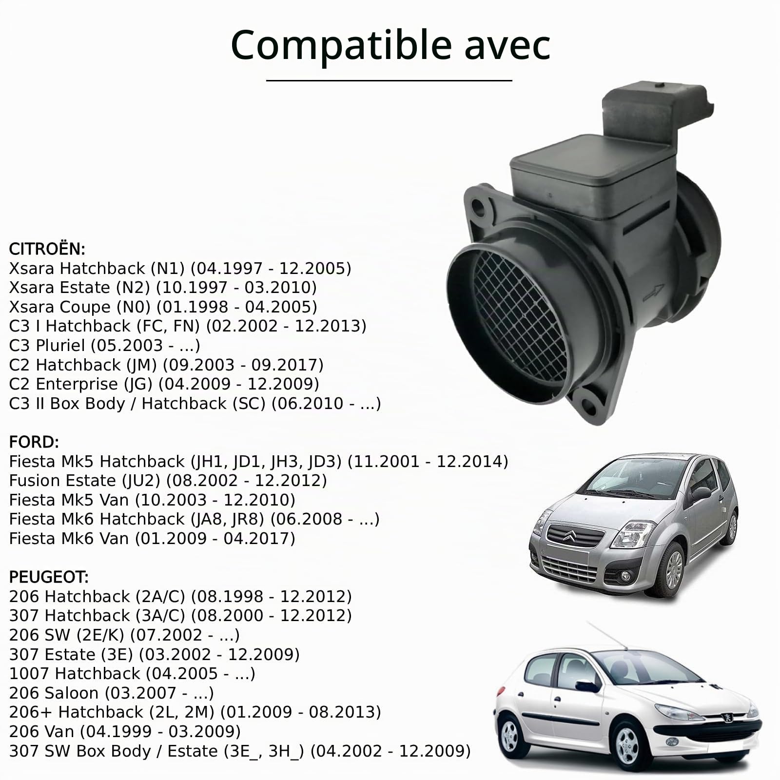 Twowinds Débitmètre d'air 5WK9631 Compatible avec Citroën C2 C3 Xsara, Ford