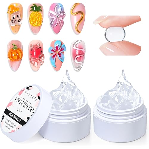 Makartt 3D Gel Nail Art: 4 in 1 Clear Solid Gel Builder for Extension UV Nail Glue for Acrylic Nails Rhinestones 3d Sculpting Gels Hard Gels for Nails UV/LED Nails Lamp Required 15ML 2 Bottles