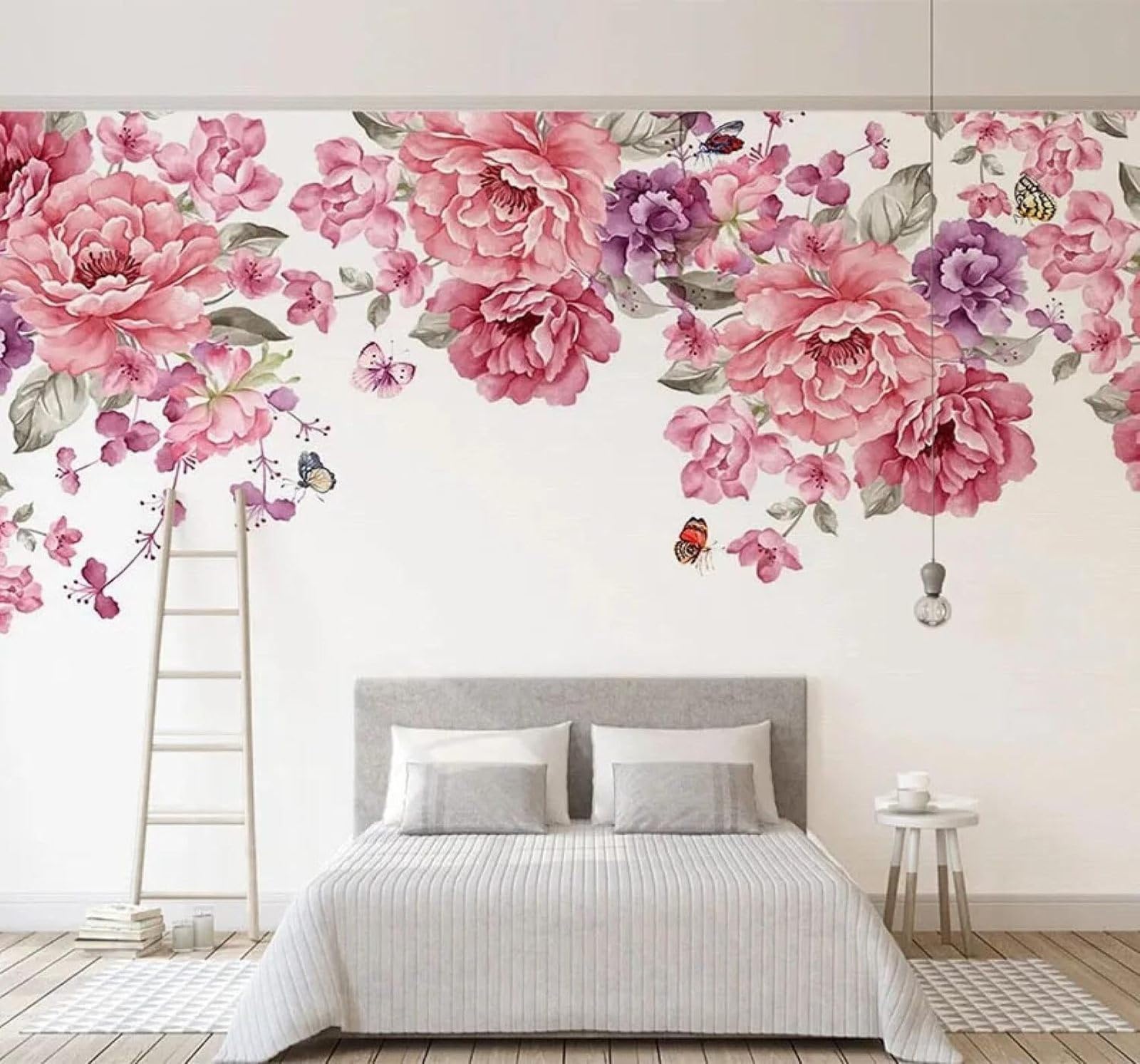 Xlming 250Cm×170Cm(B×H) Beautiful Cosy Pink Floral Butterflies 3D Wallpaper Luxury Silk Study Dining Feature Sofa Grey Bedroom Living Room Tv Decorative Wall-250Cm×170Cm