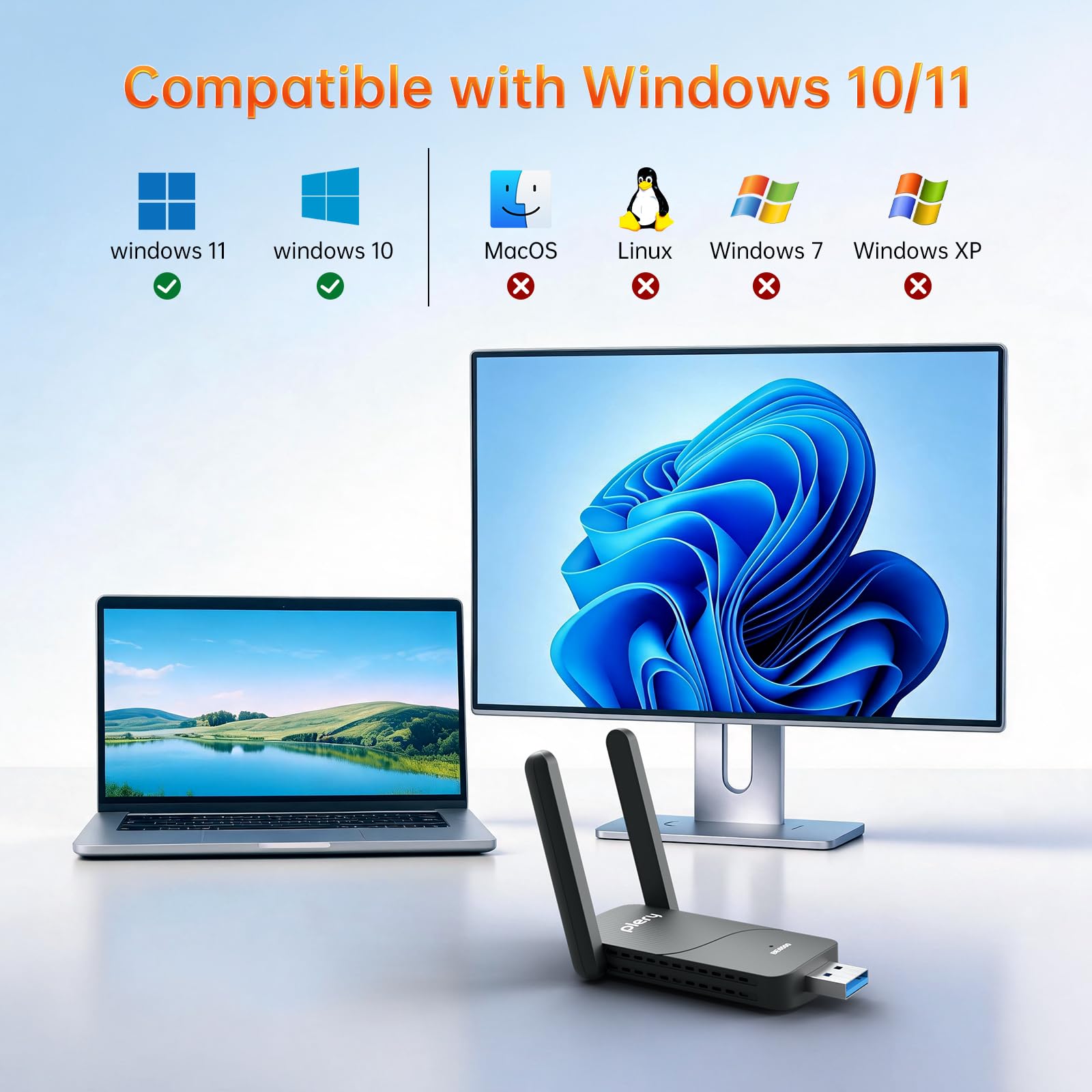 BE6500 Adaptateur WiFi 7 USB pour PC, tri-bande 6 GHz/5 GHz/2,4 GHz