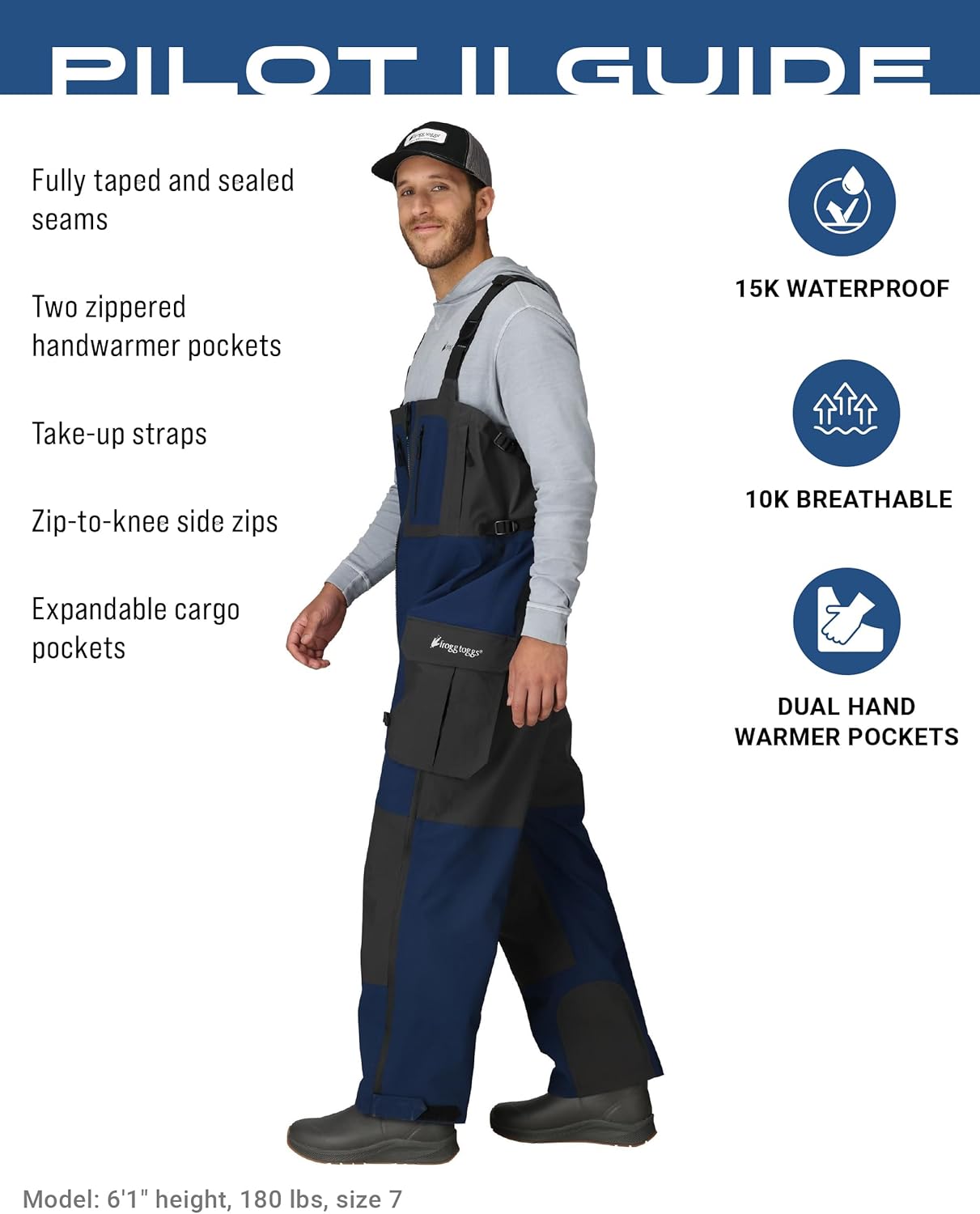FROGG TOGGS Men's Pilot II Guide Waterproof Breathable Rain Bib