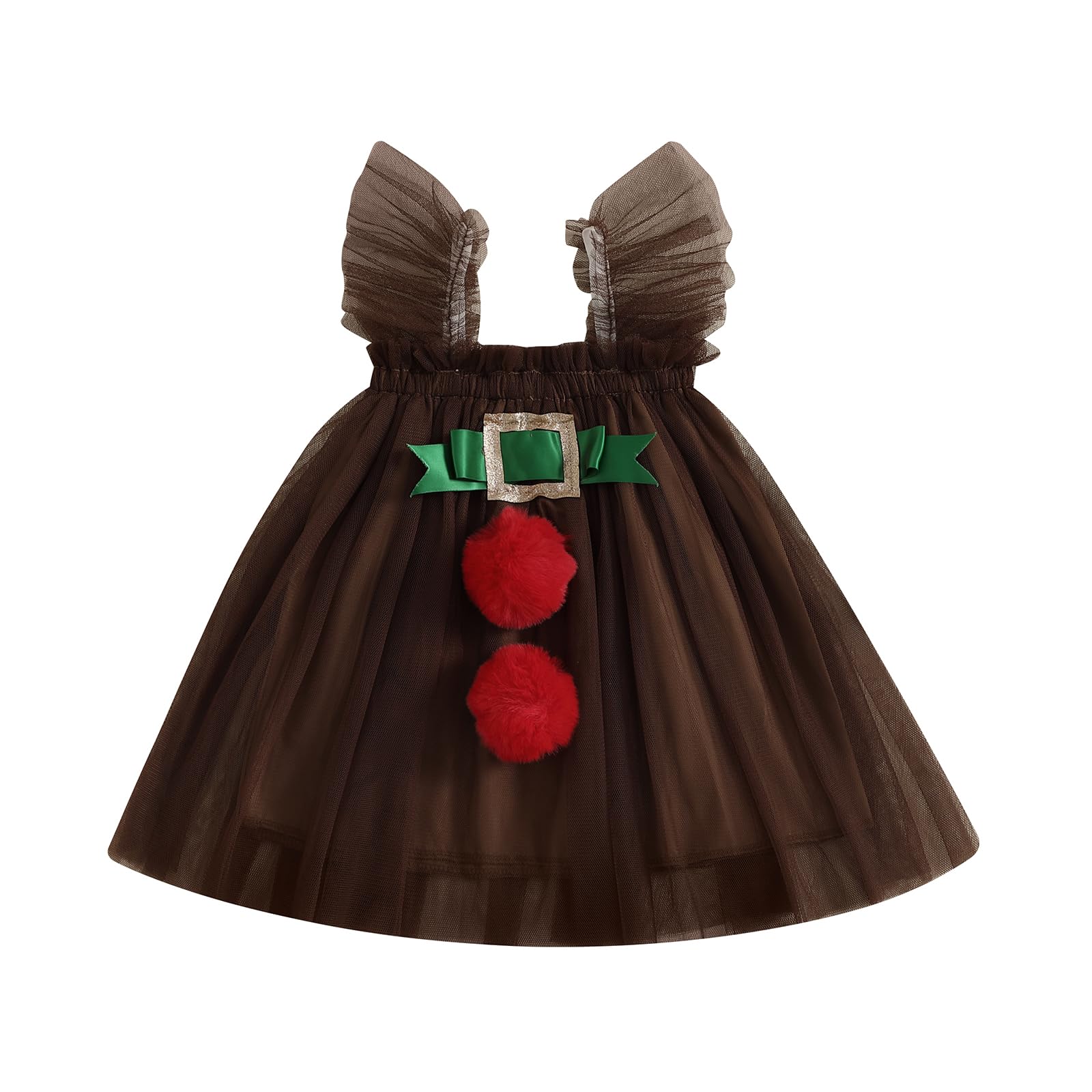 Bonangber Girls Tulle Dress Toddler Girl Christmas Outfit Trendy Sleeveless Strap A-line Princess Dress for Party Daily Life