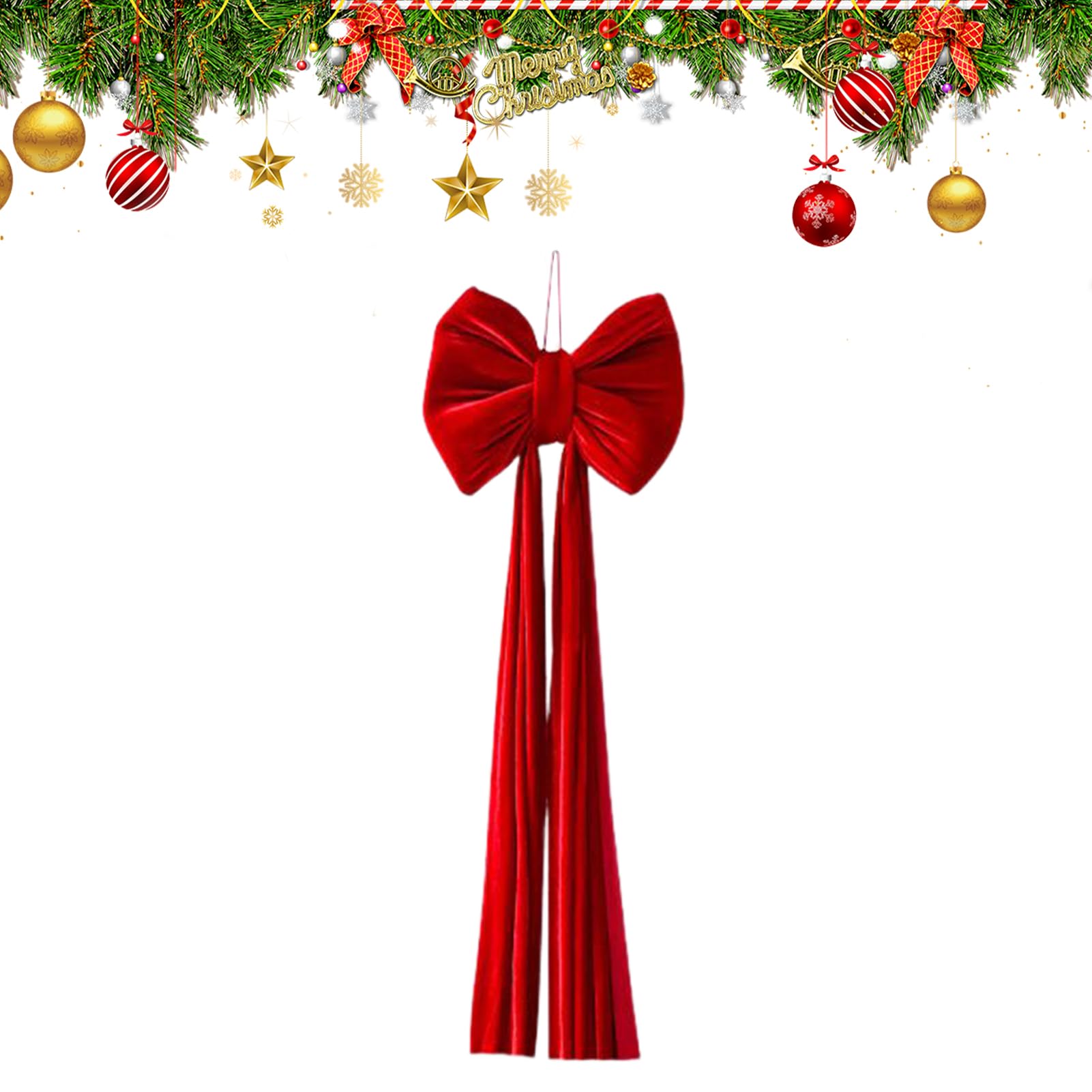 Genérico Noeud pour Arbre de Noël – Grand Ornement en Velours Pré-noué | Grand Nœud Sapin Noël | Pour Intérieur Maison Porte Escalier Clôture Arrière-Plan Fêtes Automne Décoration