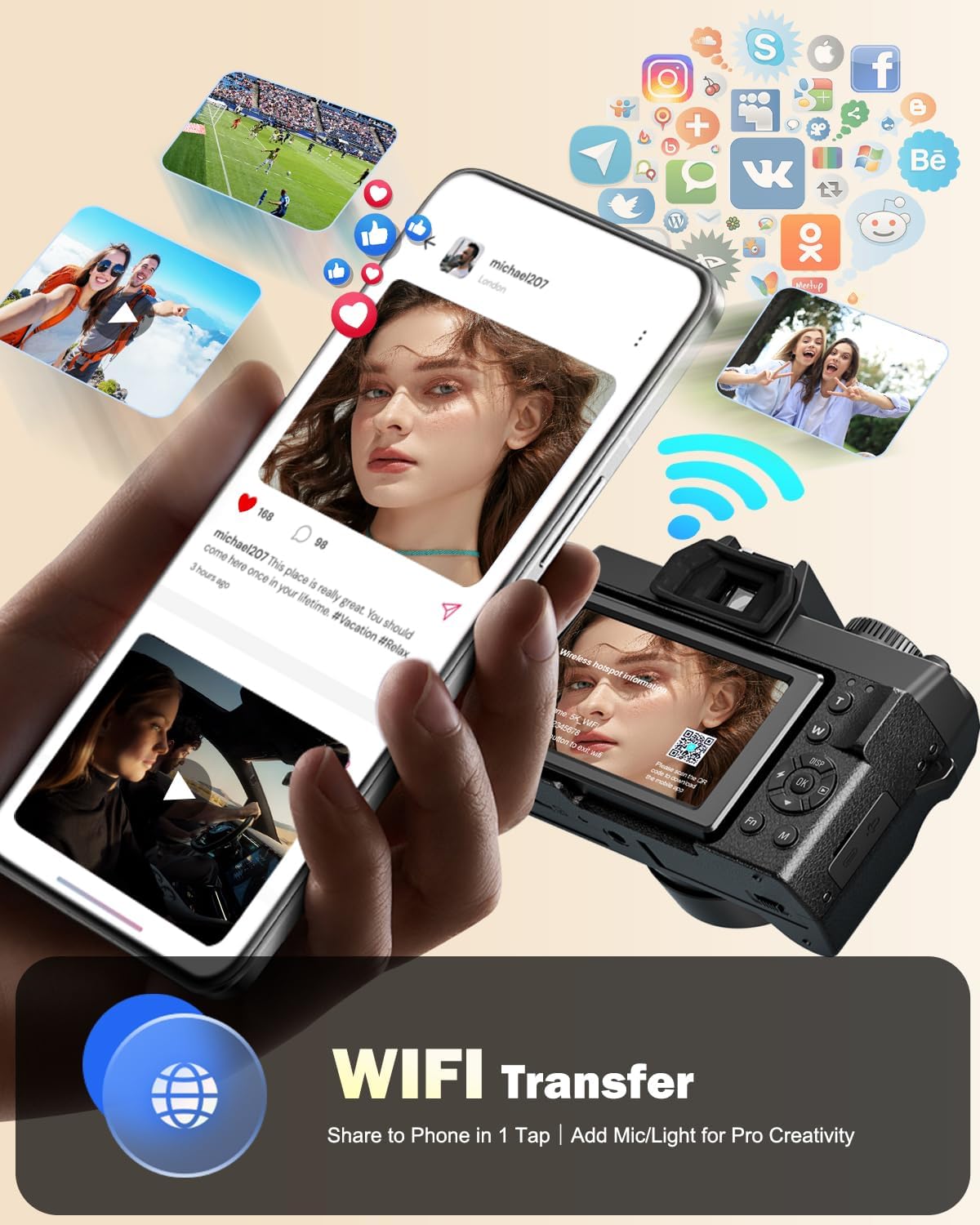 NBD 5K Digital Cameras for Photography,64MP Camara Fotograficas,Travel Vlogging Cameras for YouTube with 180°Flip Screen,16X Digital Zoom,52mm Macro Lens,2 Batteries,64GB TF Card(Black) - Image 9