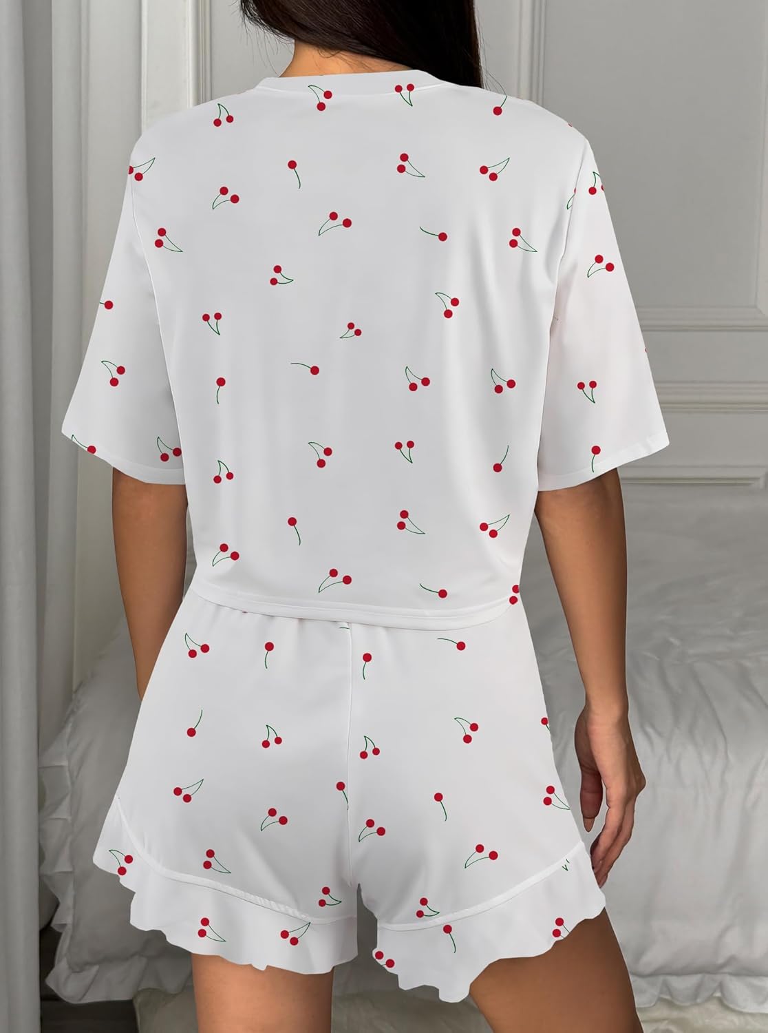 Hilinker Womens Cute Graphic 2 Piece Pajamas Short Sleeve Top with Shorts Comfy Loung Set - Image 5