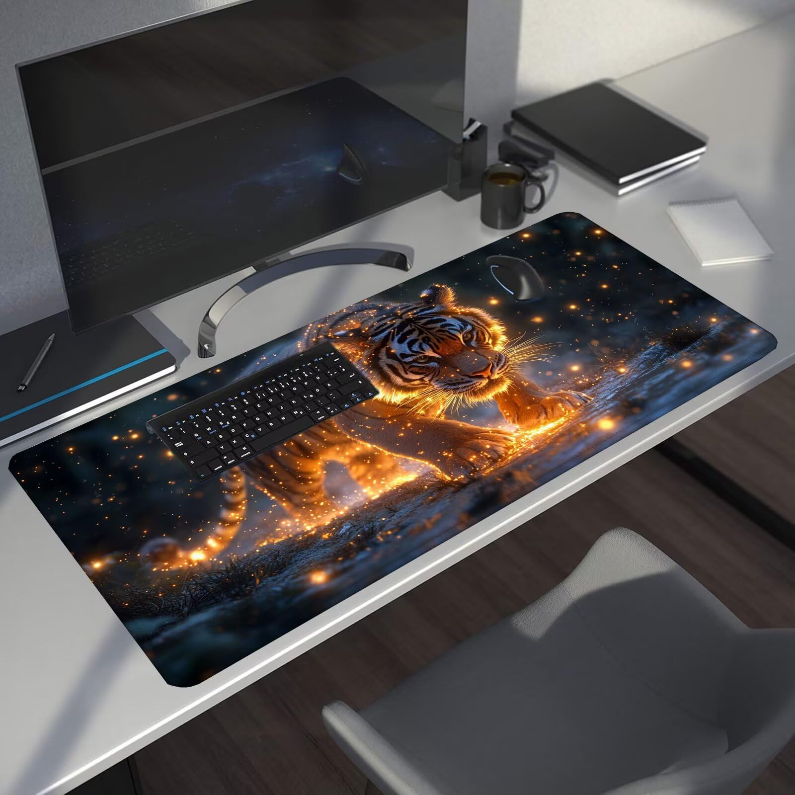 Podkładka pod mysz dla zwierząt XXL tygrys 1600 x 800 x 4 mm podkładka pod mysz do gier, duża wodoodporna antypoślizgowa podkładka na biurko, podkładka pod mysz szyte krawędzie dla graczy, komputer,