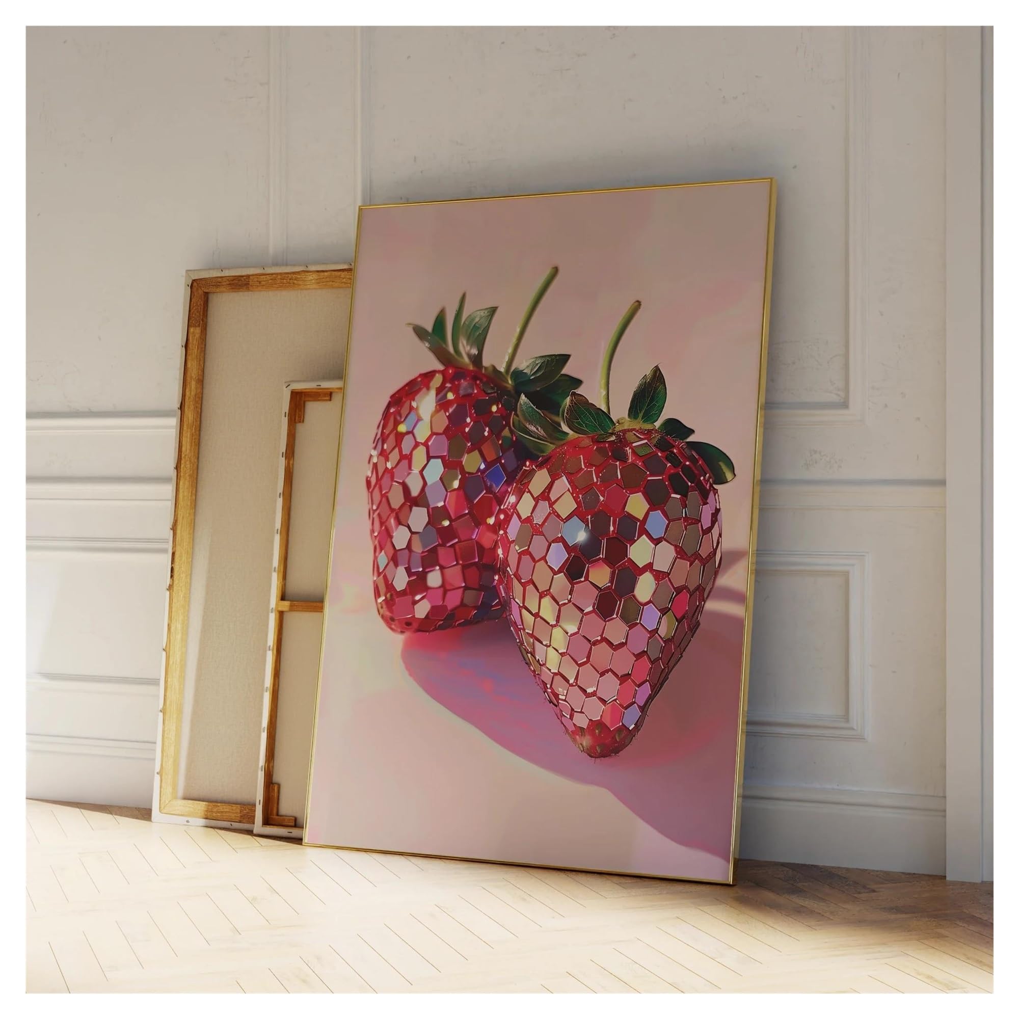 Pintura en lienzo moderna de fresas rosa XENITE decorativa preppy disco para pared 40x50cm