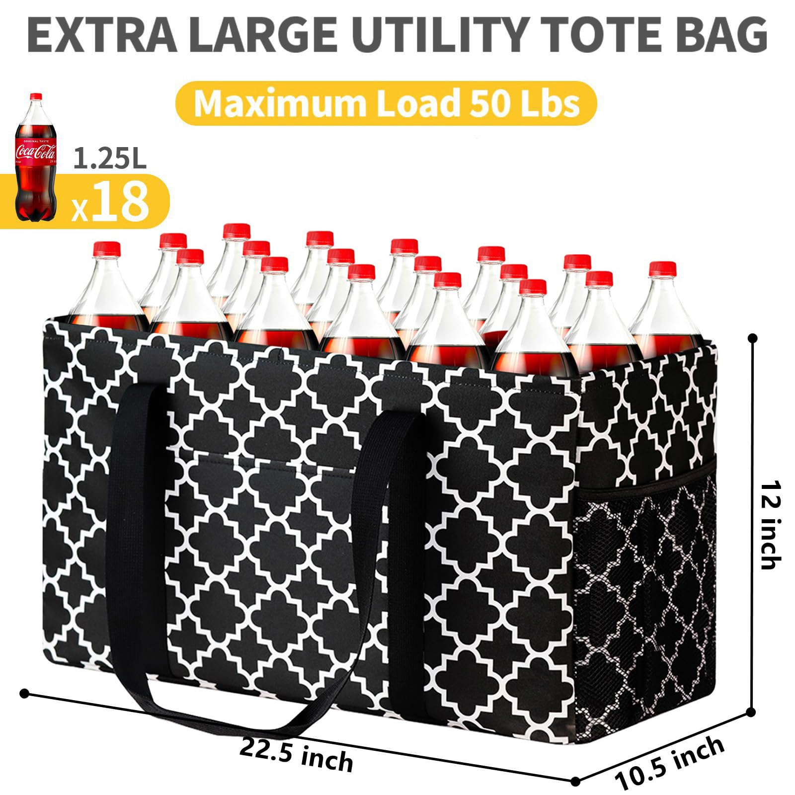 GhvyenntteS Stand Up Extra Large Utility Tote Bag with Metal Wire Frame & Hard Bottom Board, Extra Large Tote Bag, Beach Bag