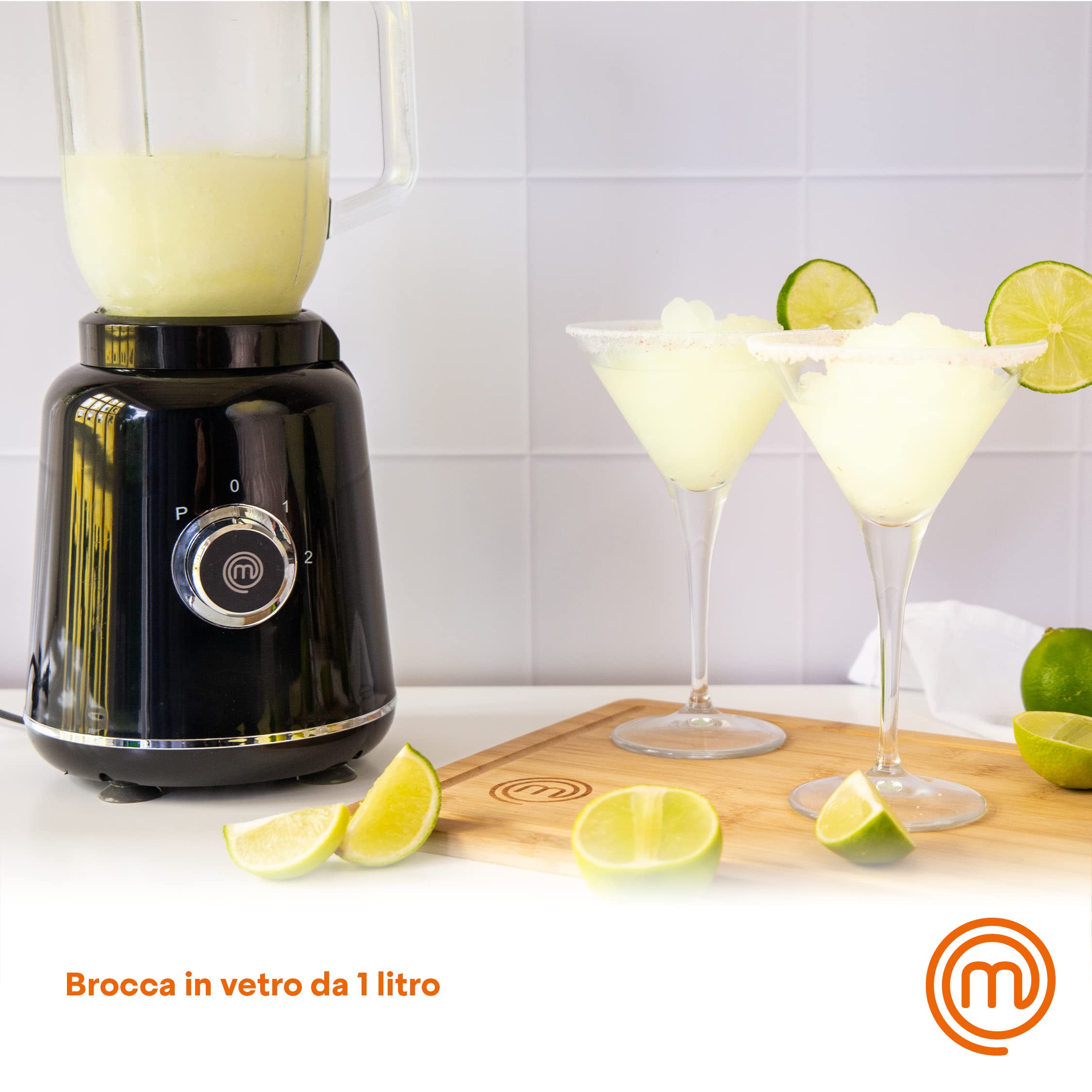 MasterChef Frullatore Elettrico Vetro, Blender Professionale, Smoothie Maker, Tritaghiaccio, 1 Litri, Potente Mixer Cucina con Lame in Acciaio Inox per Frullato, Lavabile in Lavastoviglie, 400W