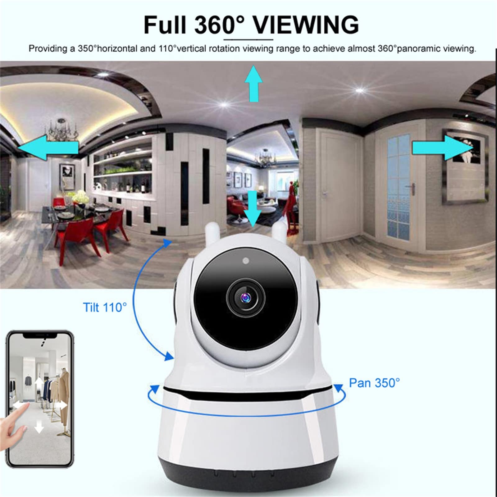 Kamera IP HD 1080P Wifi, kryty inteligentny nadzór bezpieczeństwa w domu Wykrywanie ruchu Night Vision Baby Monitor niania kamera dla zwierząt;