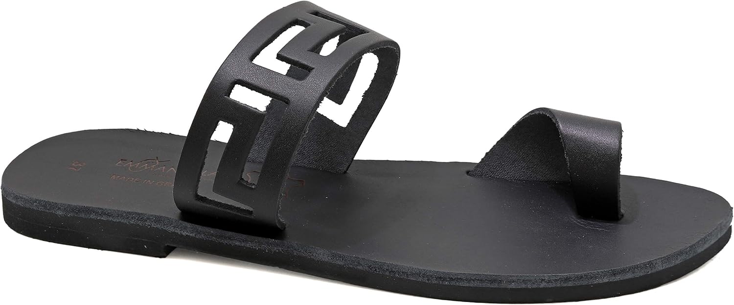 Emmanuela Ancient Greek Handmade Leather Flat Toe Ring Sandals, Quality Slide on Strappy Sandals, Quality Slide on Summer Shoes for Women, Open Toe Sliders, Boho Chic Mules
