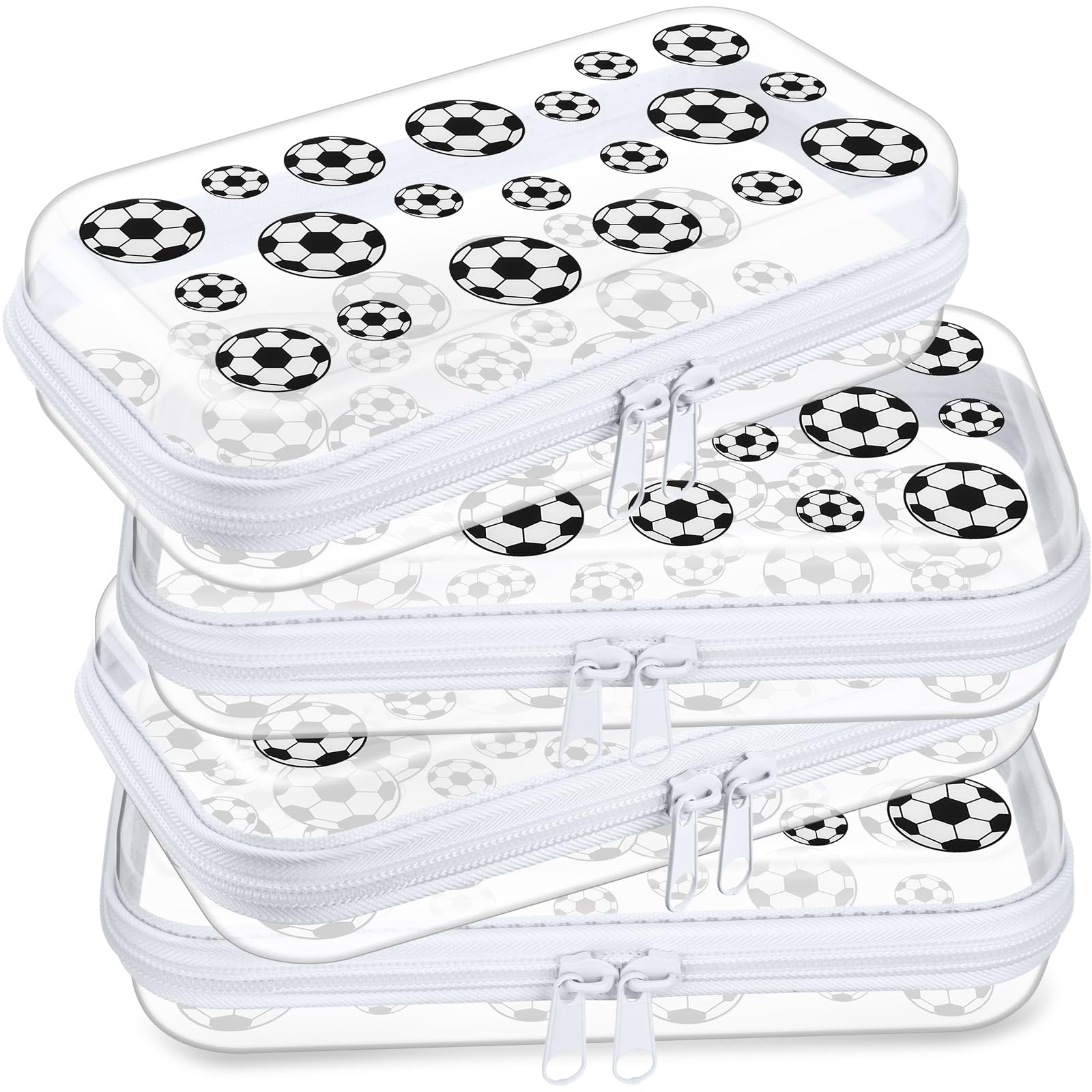 Hoolerry 4 Pcs Soccer Clear Hard Zipper Case Transparent PVC Storage Pouch Soccer Party Favors Team Gifts Plastic Organizer Box for Office Supplies Travel Toiletries Small Tools