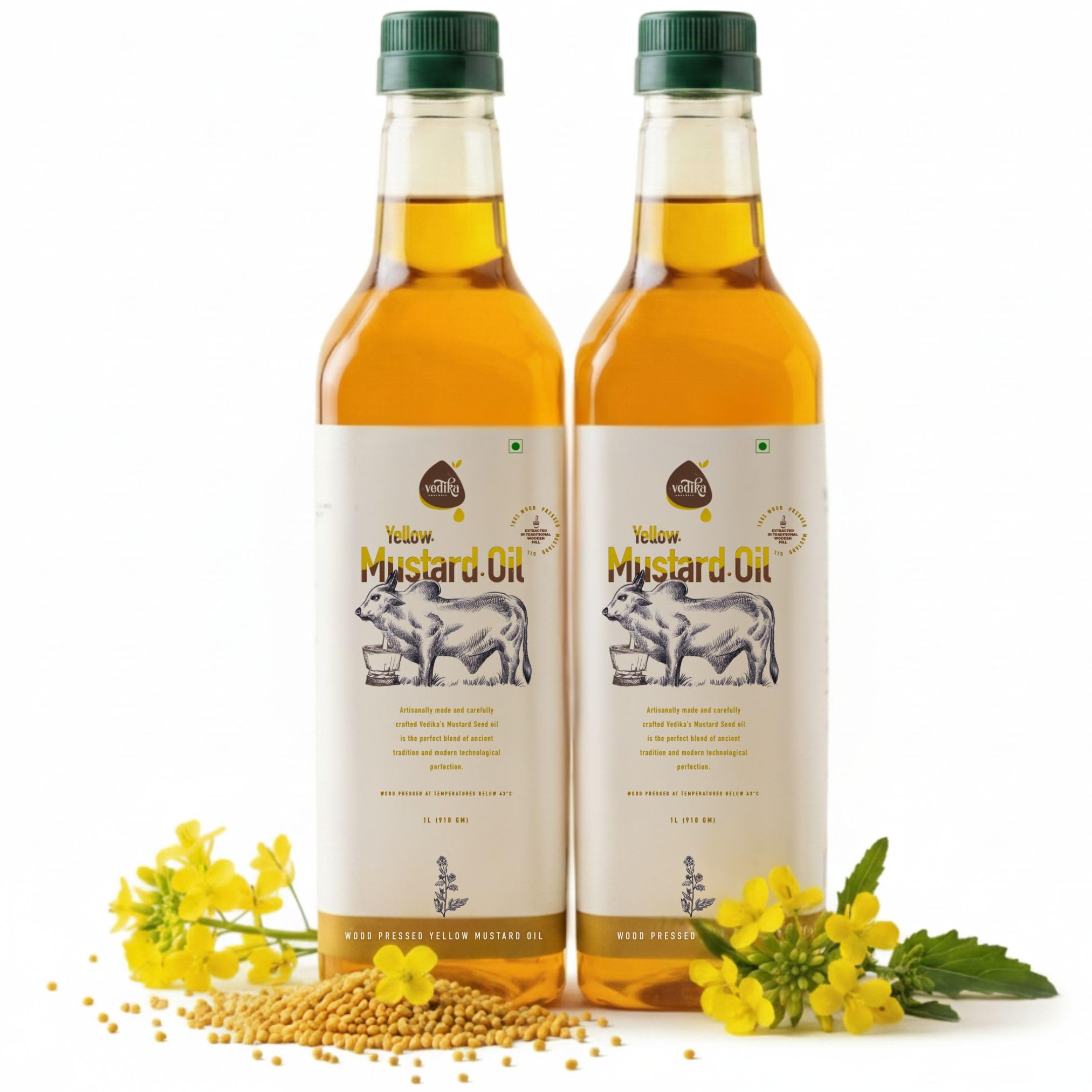 - Extra Virgin Yellow Mustard Oil 1 litre - Pack of 2, Wood Pressed, Unrefined Kachi Ghani Virgin Sarson Oil, Organic & Natural Mustard Oil Essential for Cooking, Baby Massage & Hair