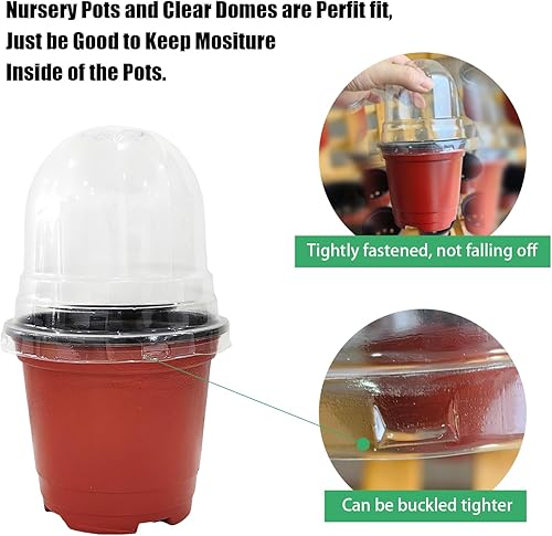 Miniatura 10 de RooTrimmer Macetas para vivero con cúpulas de humedad, 50 juegos de macetas suaves de 4 pulgadas para vivero de calidad (50 macetas rojas + 50 tapas