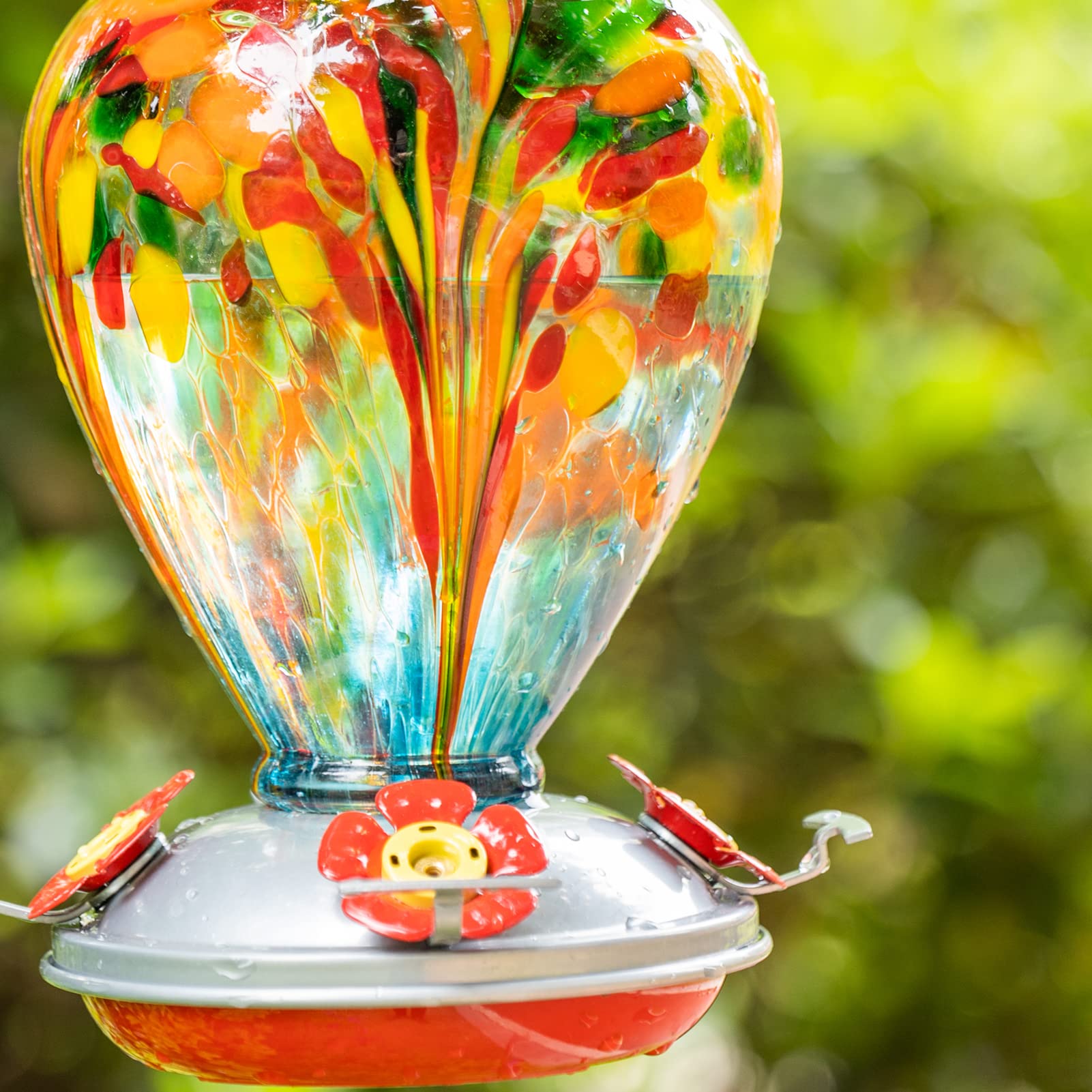 Mangiatoia Per Colibrì In Vetro Soffiato A Mano, 4 Posatoi, A Prova Di Formiche E Perdite, Decorazione Da Giardino, Regalo Per Donne