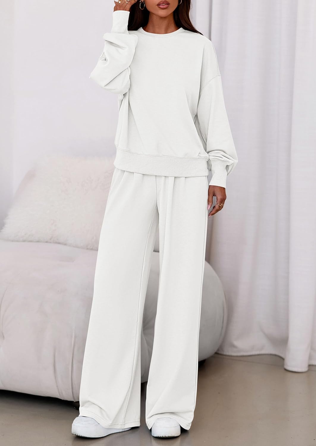 PRETTYGARDEN Womens 2 Piece Sets Long Sleeve Sweatshirt Wide Leg Pants Loose Matching Lounge Set Trendy Fall Outfits - Image 7