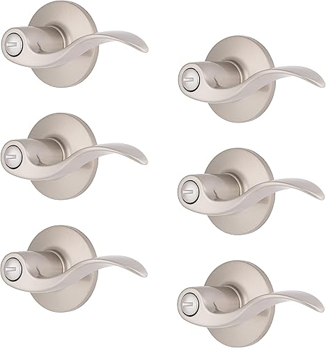 BRINKS Paquete de 6 manijas de puerta onduladas con bloqueo de privacidad de transición de níquel satinado  Cerradura interior moderna para