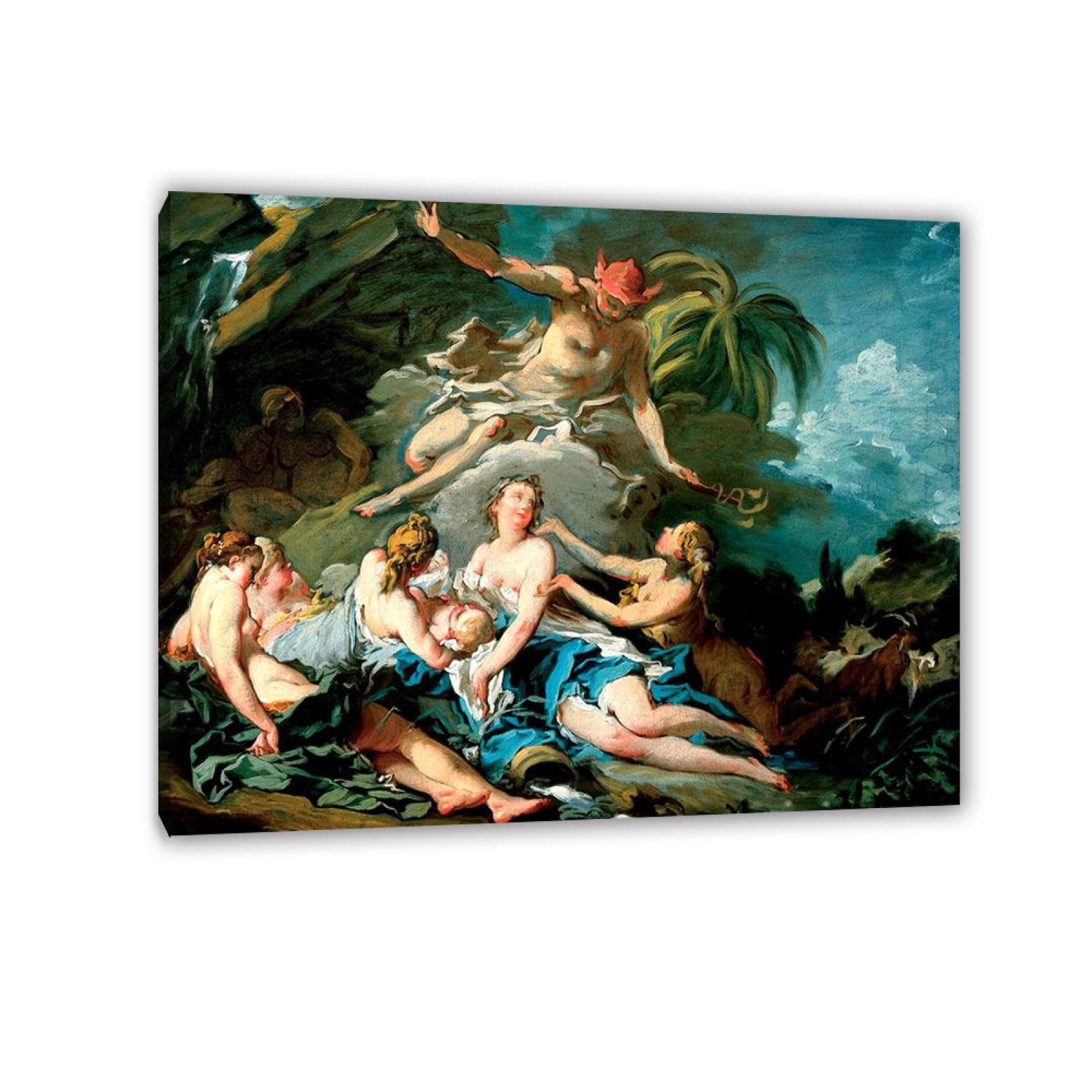 OLIIE Célèbre Peinture à l'huile Reproduction,Françoi Boucher,Impression giclée sur toile《Mercure confiant l'enfant Bacchus》modernes tendus et encadrés,décoration20x25cm(8x10in) Cadre interne
