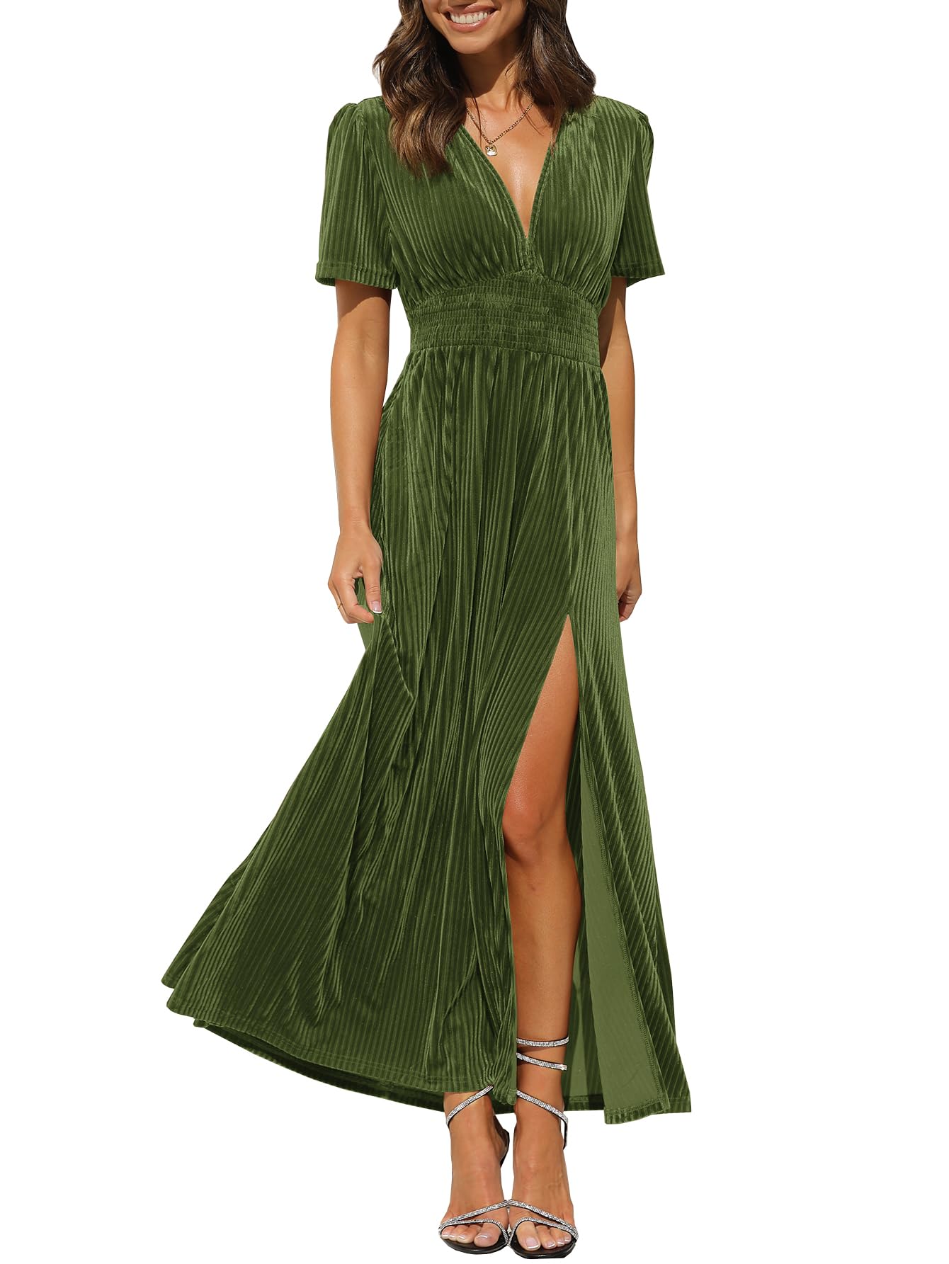 Sissyaki Women's Retro V-Neck Velvet Maxi Dress Wedding Guest Formal Party Long Dresses