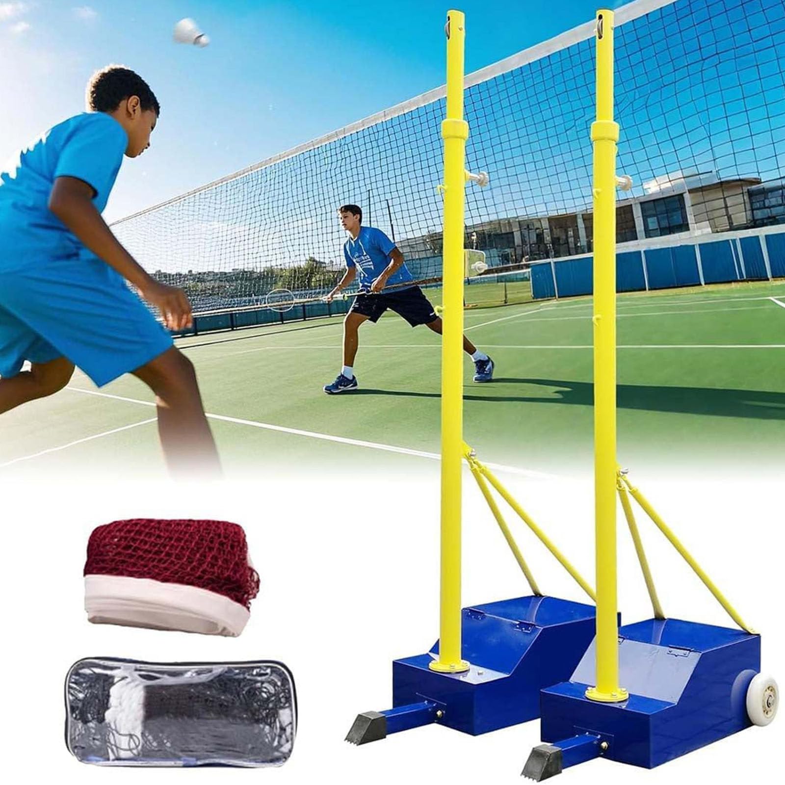 Pali per Rete Badminton,Pali Badminton,Pali Pallavolo per Cortile,Supporto Da Pallavolo Resistente Con Rete,Altezza Regolabile 5 a 6,8 Piedi,Per Interni O Esterni, Scuole, Giardini