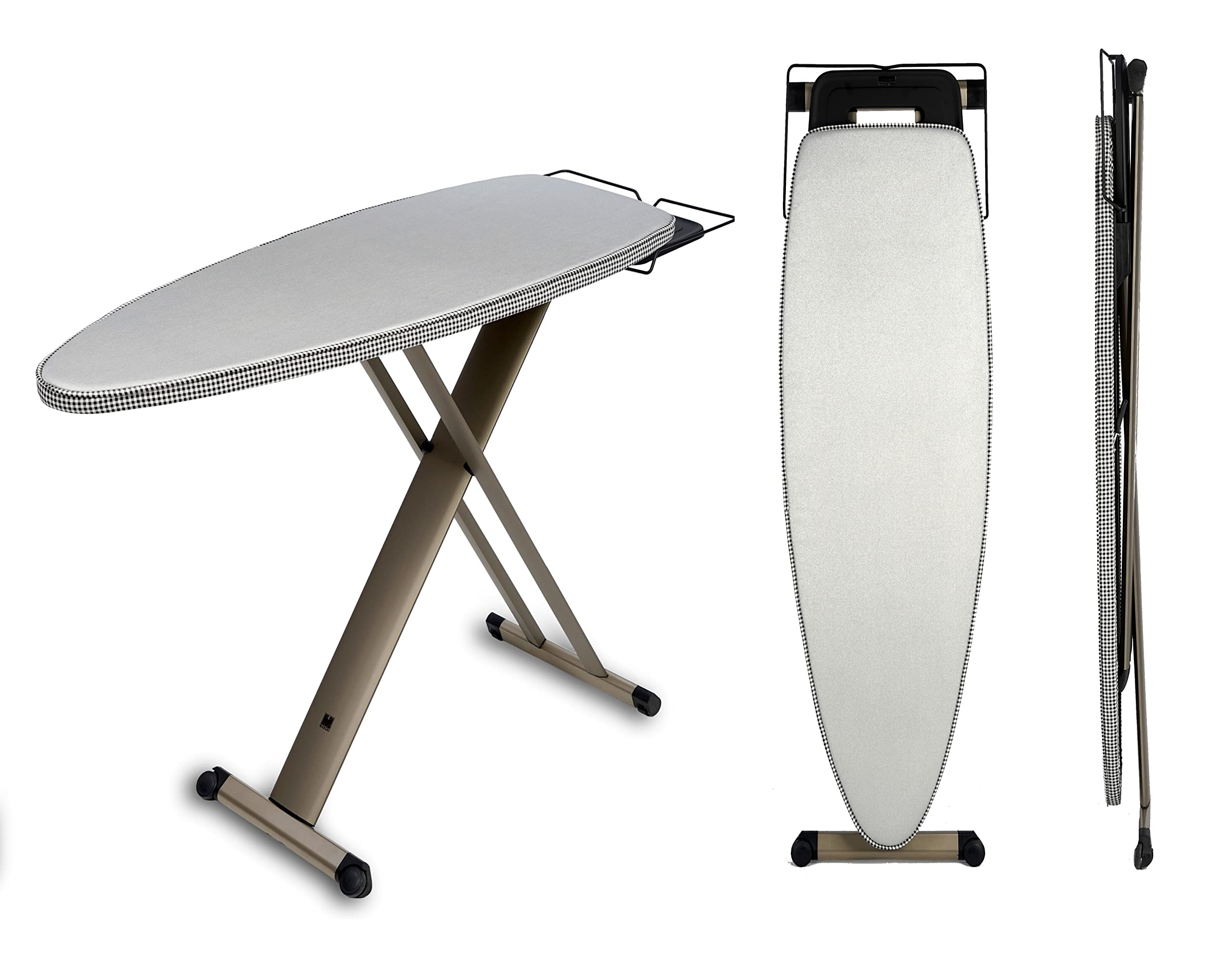 Mabi® 2000RL | Tabla de planchar profesional con superficie XXL 130×47 cm, muy estable, altura regulable y ruedas. | Con soporte XXL para plancha Homecare Made in Germany