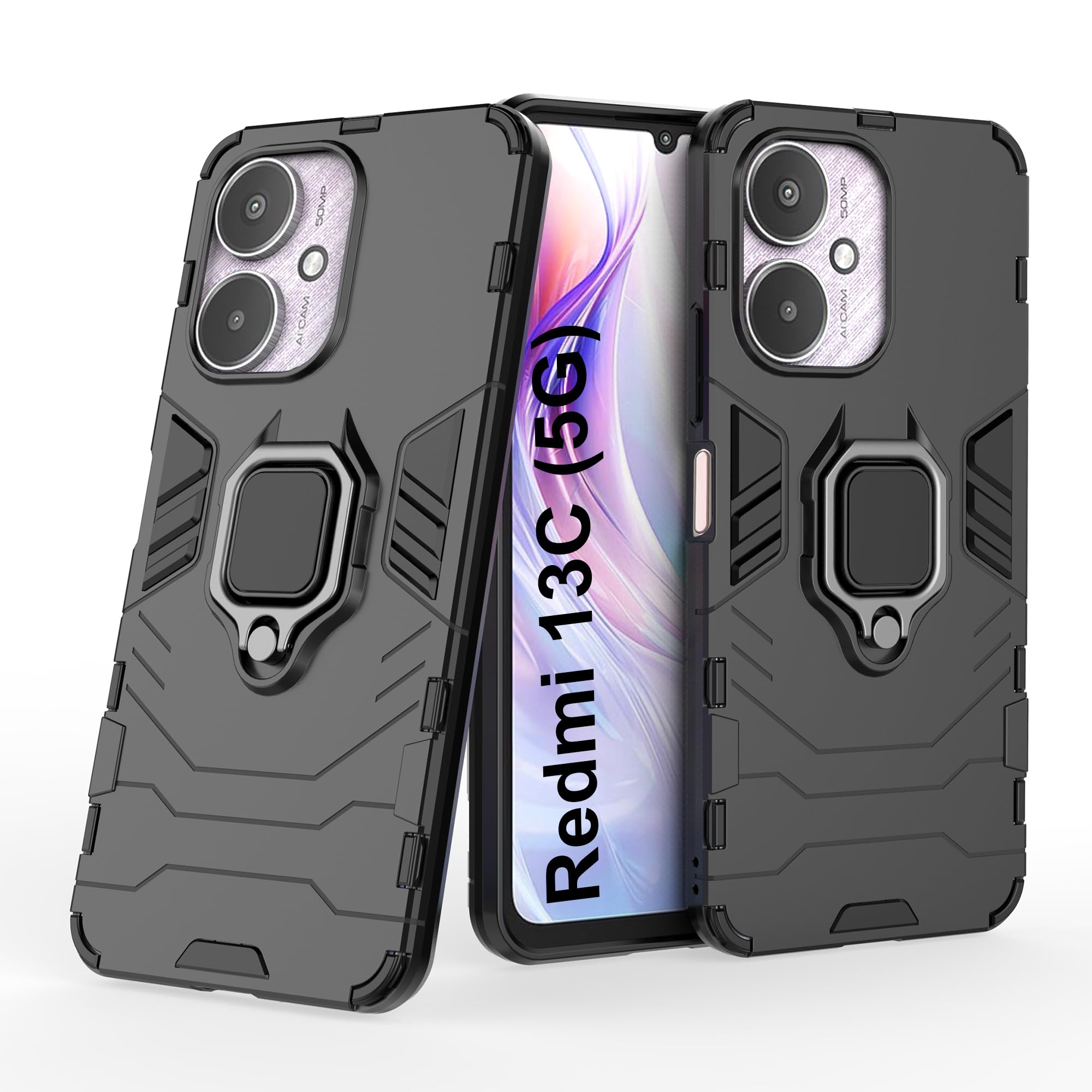 CEDO Rugged Redmi 13C (5G) / Poco M6 (5G) Defender Case | Rotating Ring Holder & Kickstand in-Built | Military Grade Armor | Bumper Back Cover (Black) (B0D11B26GS) Amazon Price History, Amazon Price Tracker