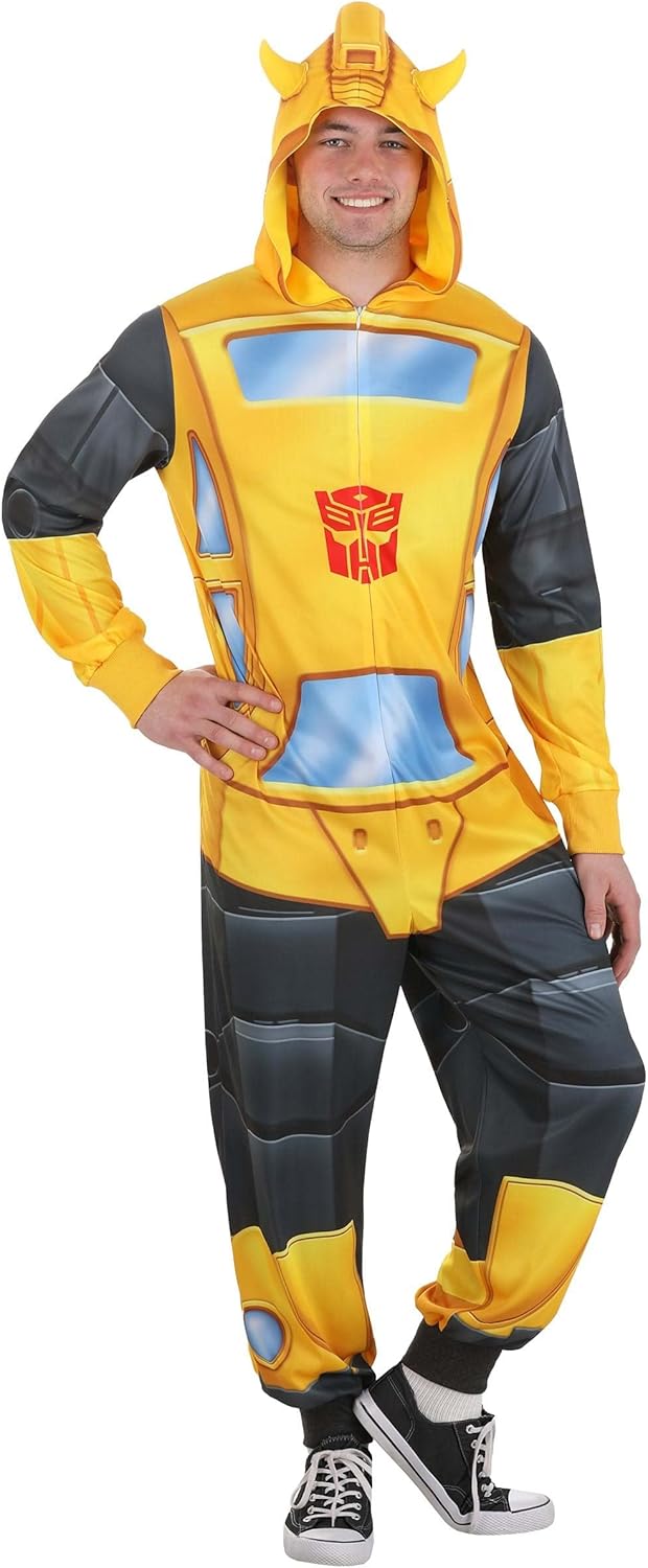 Adult Transformers Bumblebee Union Suit, Hooded Jumpsuit with All-Over Printed Graphics, Officially Licensed