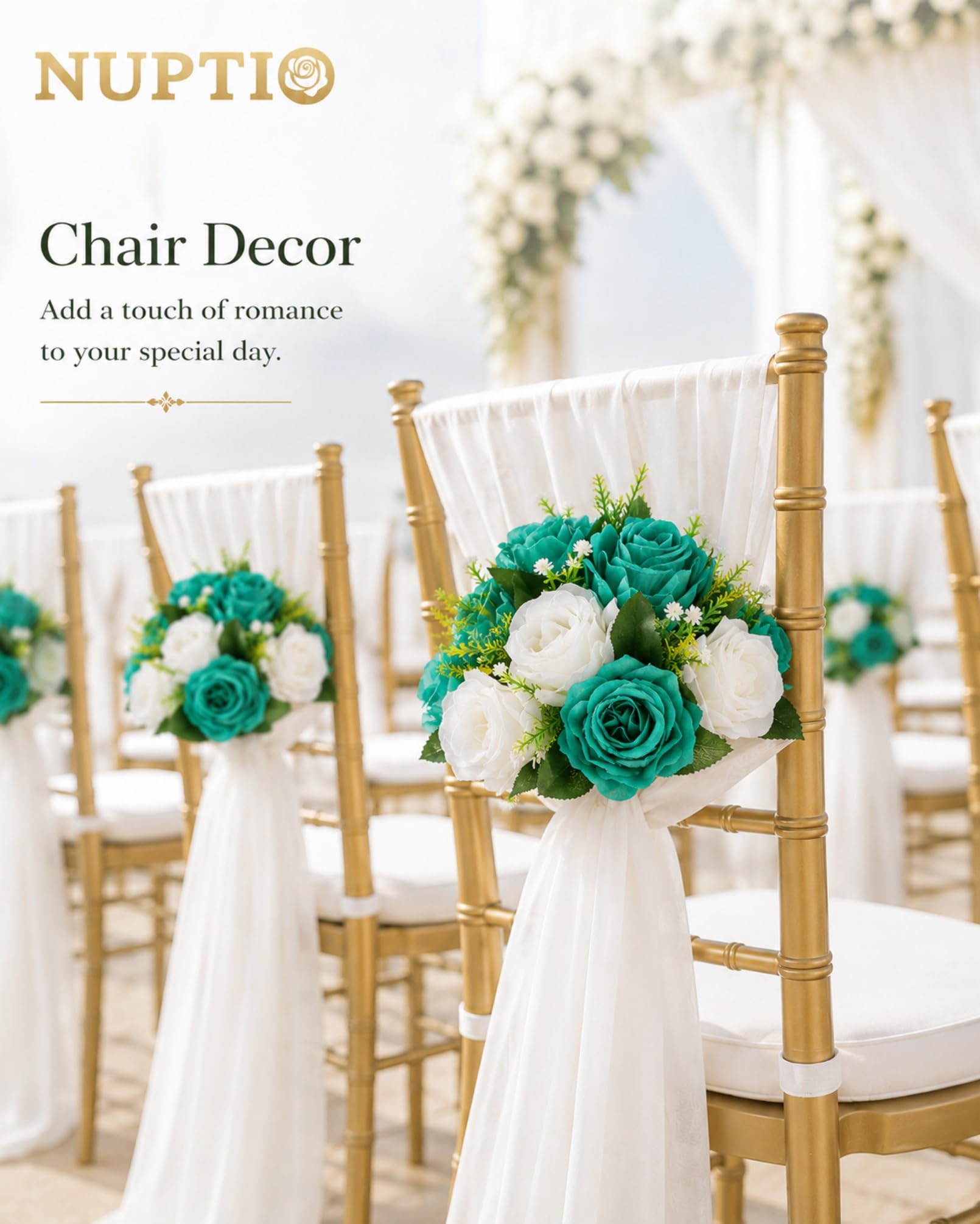 Nuptio Bouquet di Palline di Fiori: 6 Pezzi Centrotavola Fiori Artificiali Composizioni Rose 24cm Diametro Verde Acqua & Bianco Rose Finte Centrotavola per Matrimoni Decorazioni Tavola Feste Natale