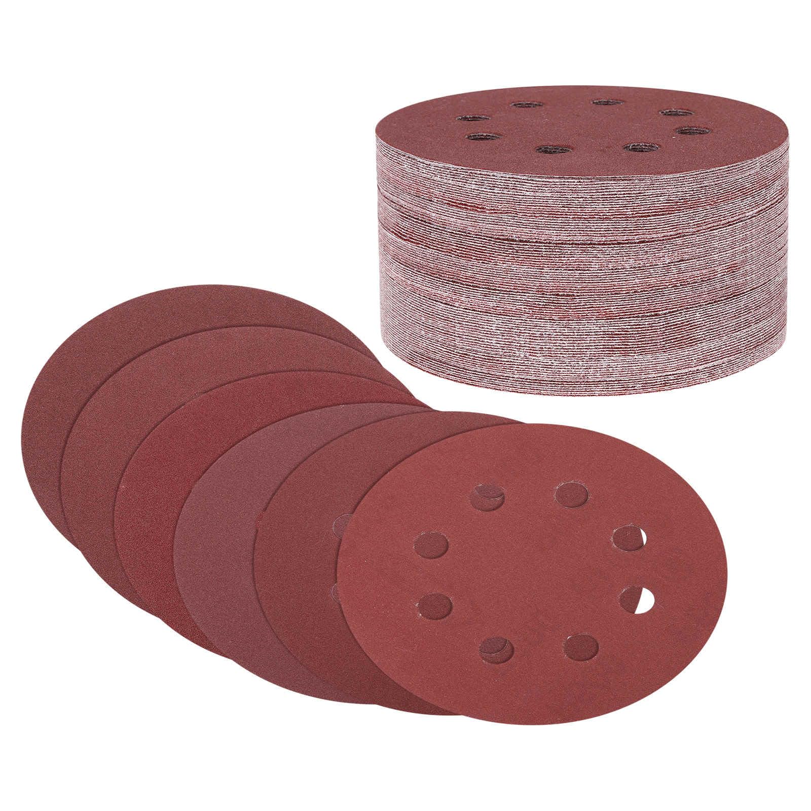 DTGN 5 Inch 60/80/100/120/150/180/240/320/400/600 Grit 9 Hole Hook and Loop Sanding Disc - 50 Pcs - Good for Wood Metal Stone Wall- Aluminum Oxide Orbital Sander Pads, Red