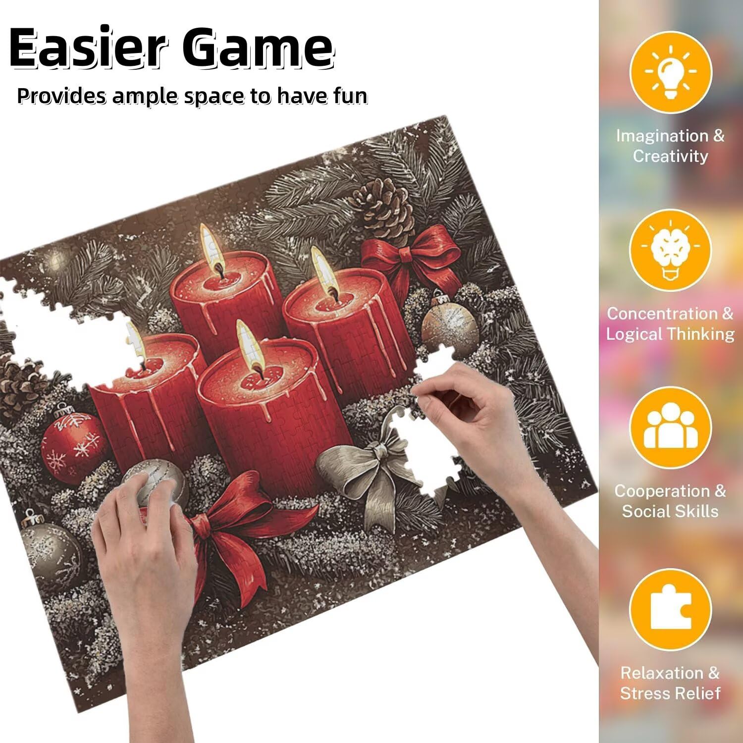 Puzzle dla dorosłych 3000 elementów – trudna sztuka, puzzle do relaksu, puzzle do medytacji, abstrakcyjny krajobraz, drewniane puzzle, dekoracja ścienna, prezent dla dorosłych, mężczyzn, świeca, Boże