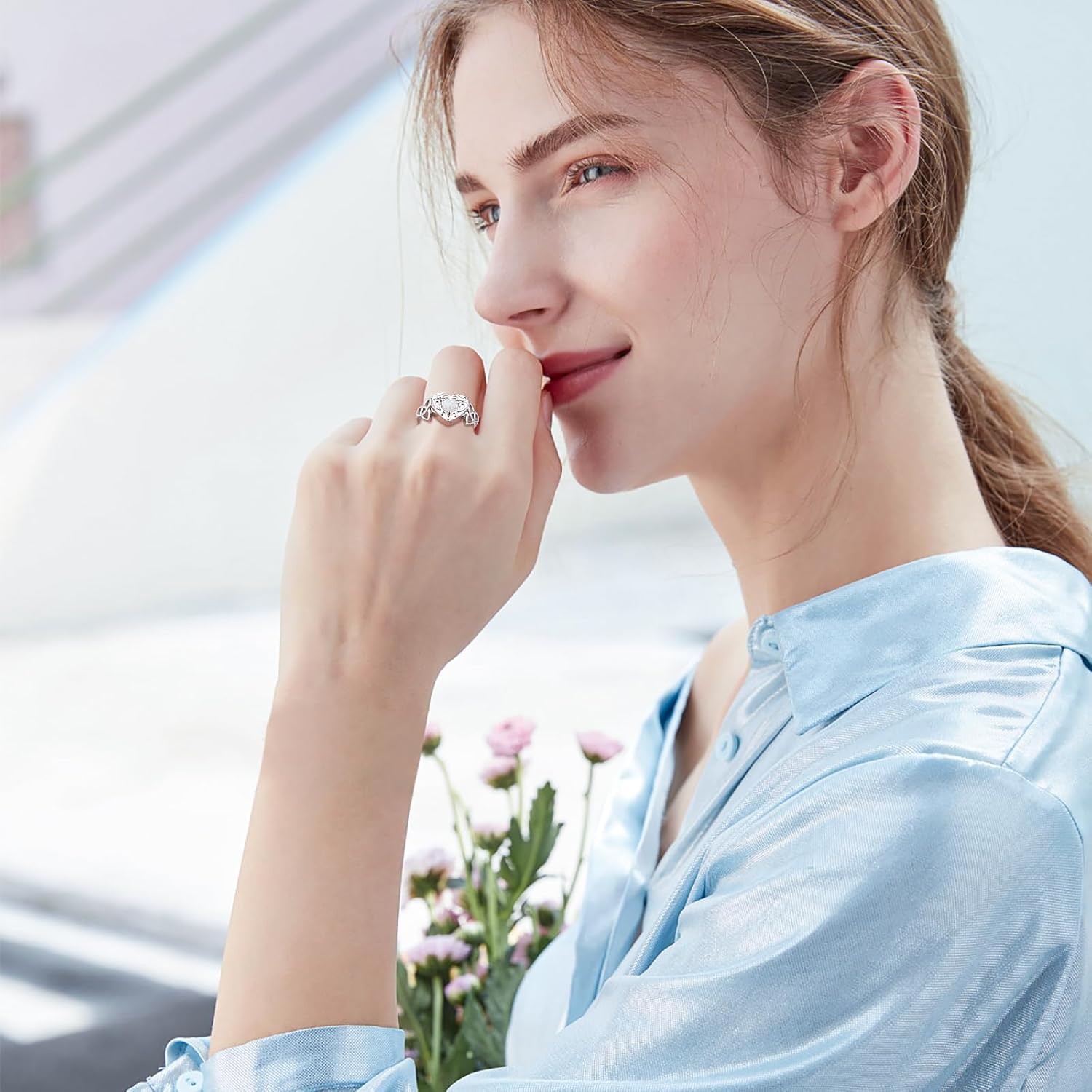 S925 Sterling Silver Heart Opal Urn Ring for Ashes Celtic Knot Memorial Ring Forever in My Heart Jewelry for Women Gift