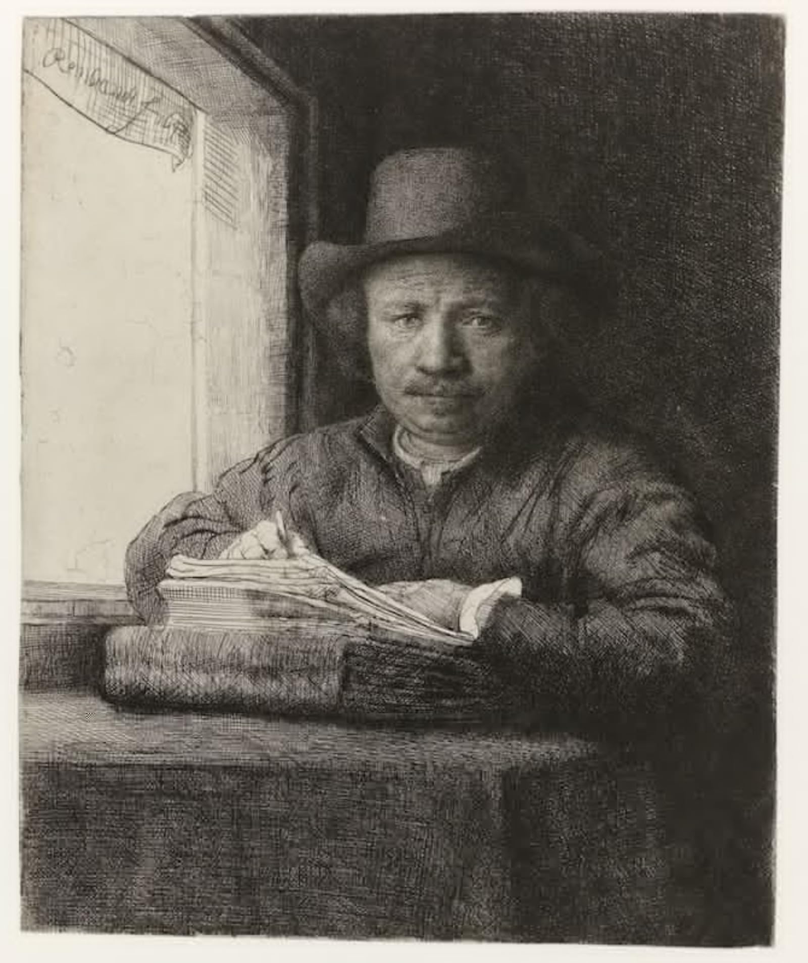 SERENDIPITP Vintage Picture Print on Canvas Wall Art Poster Self-portrait Etching at a Window Rembrandt Artwork Print Poster for Wall Decor 60x90cm